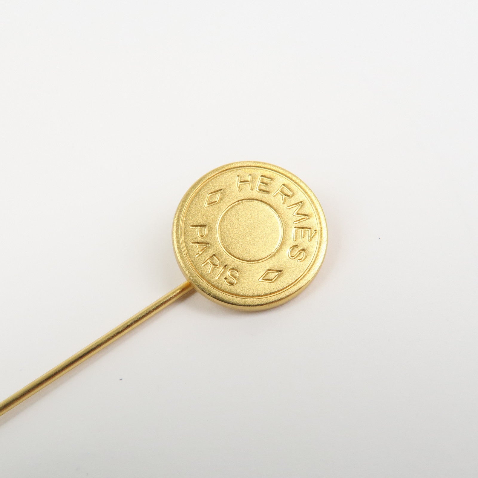 HERMES Sellier Pin Brooch Metal Gold