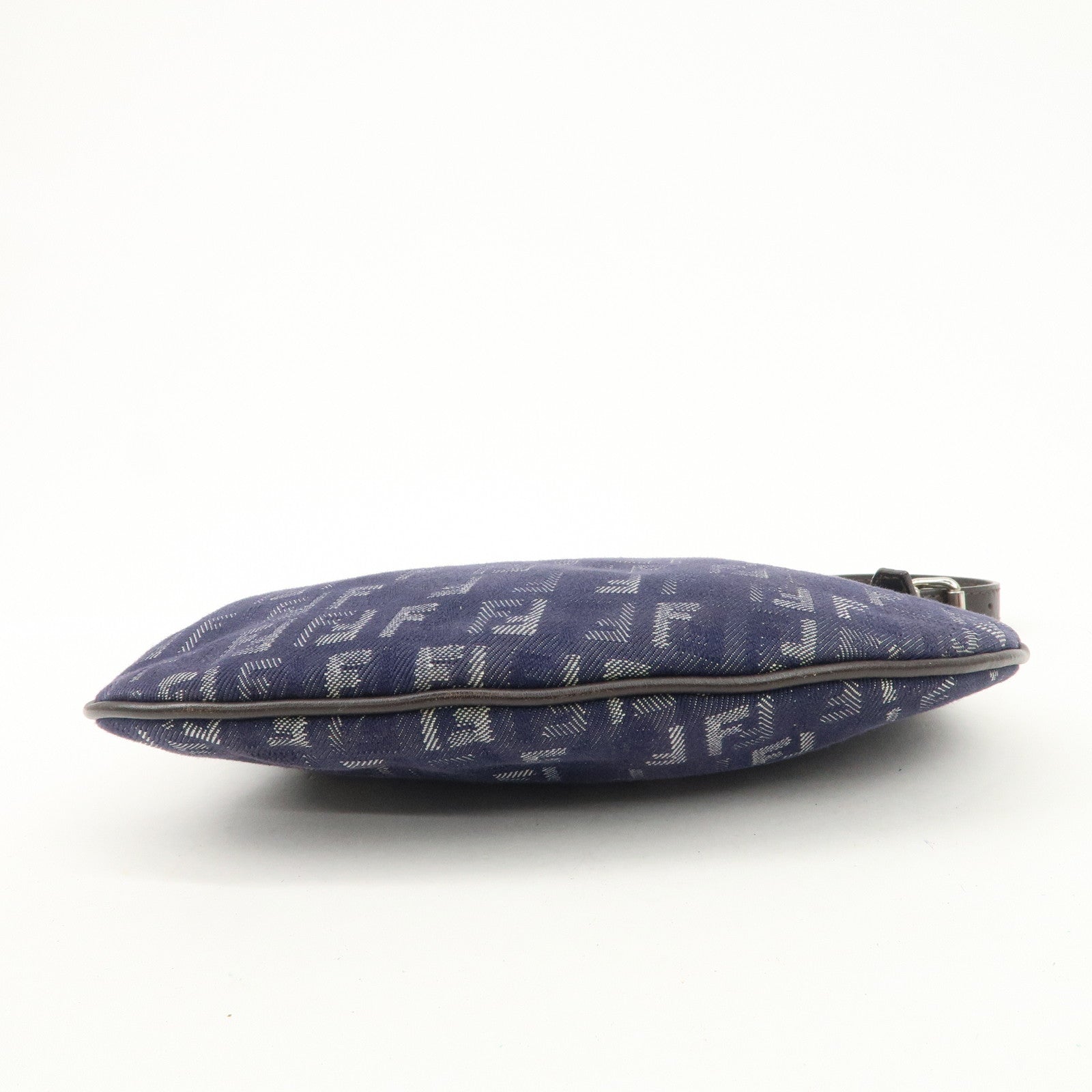 FENDI Zucchino Canvas Leather Shoulder Bag Hand bag Navy 8BR248 Used