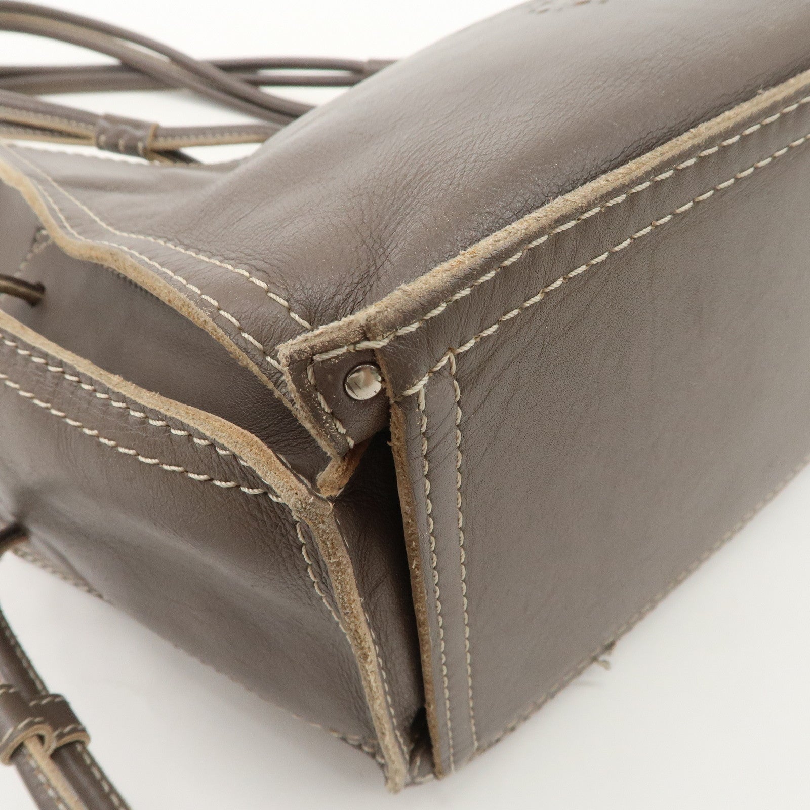 LOEWE Anagram Leather Shopper Tote Bag Shoulder Bag Brown Used