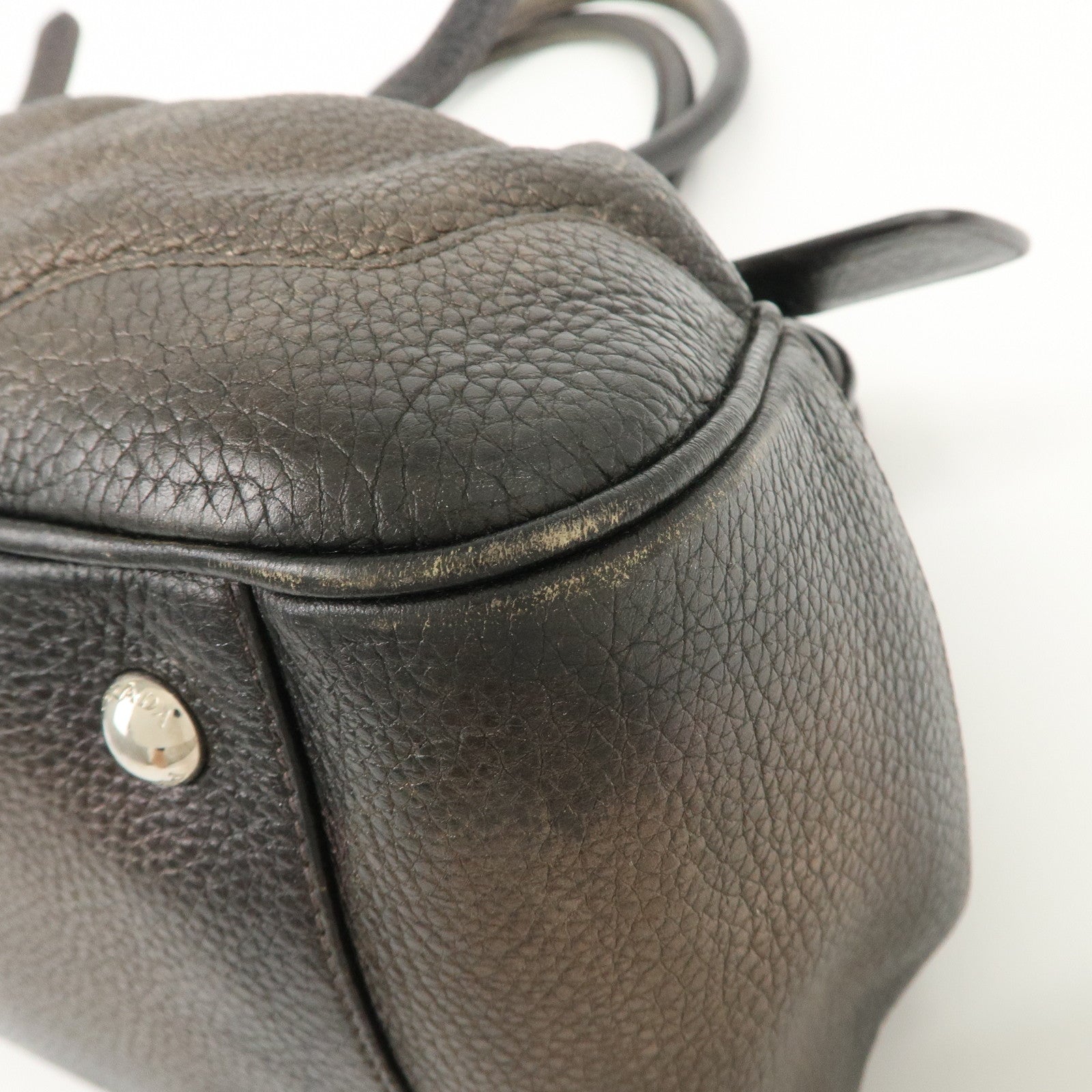 PRADA Logo Leather Shoulder Bag Hand Bag Bronze Used