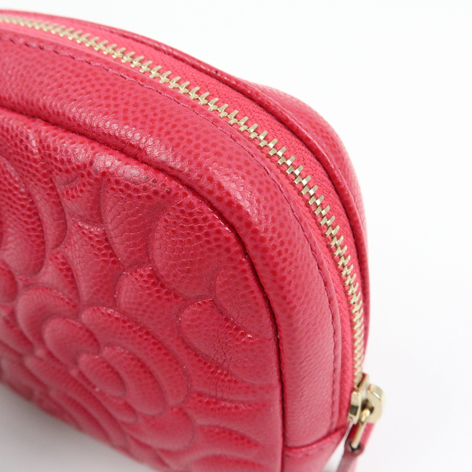 CHANEL Camellia COCO Mark Caviarskin Cosmetic Accessory Pouch Pink