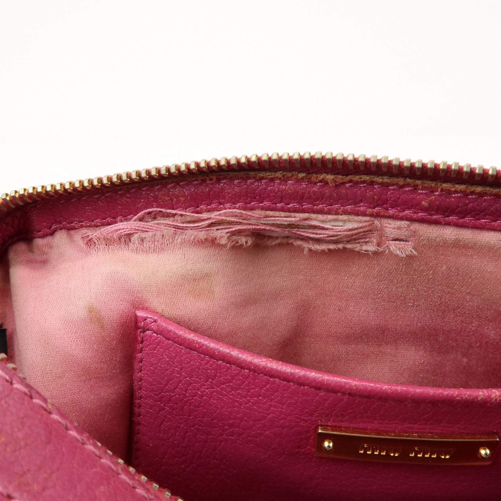 MIU MIU Logo Madras Leather Shoulder Bag Crossbody Bag Pink RT0539