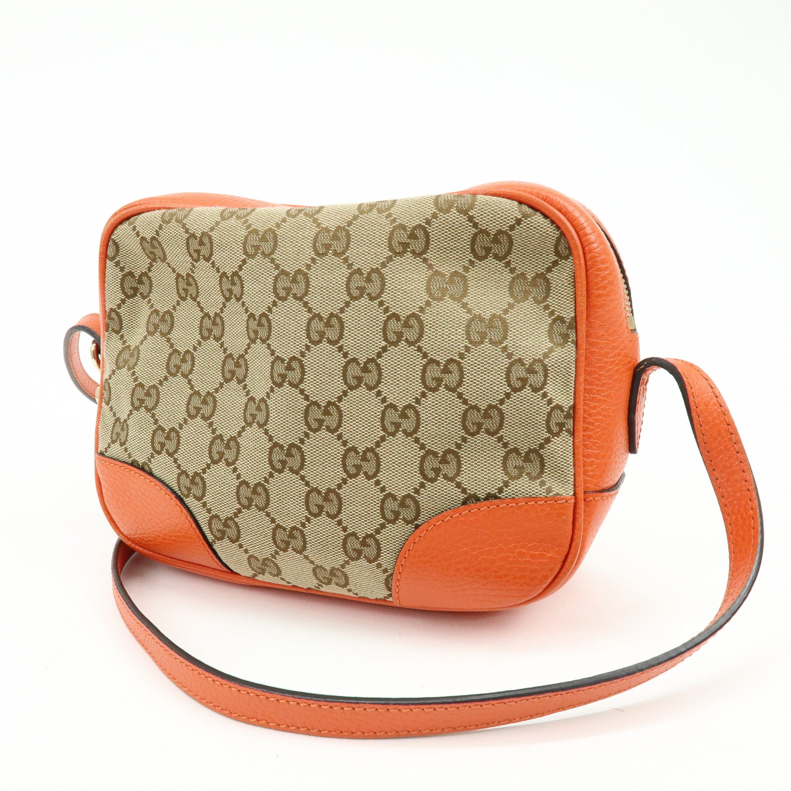 GUCCI GG Canvas Leather Shoulder Bag Beige Orange 449413