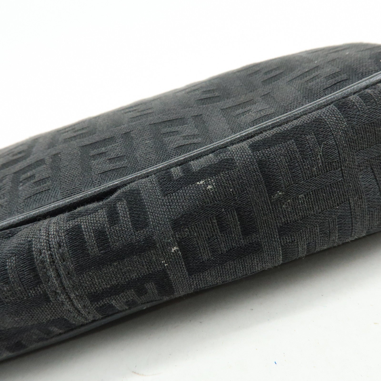 FENDI Zucchino Canvas Leather Shoulder Bag Hand Bag Black