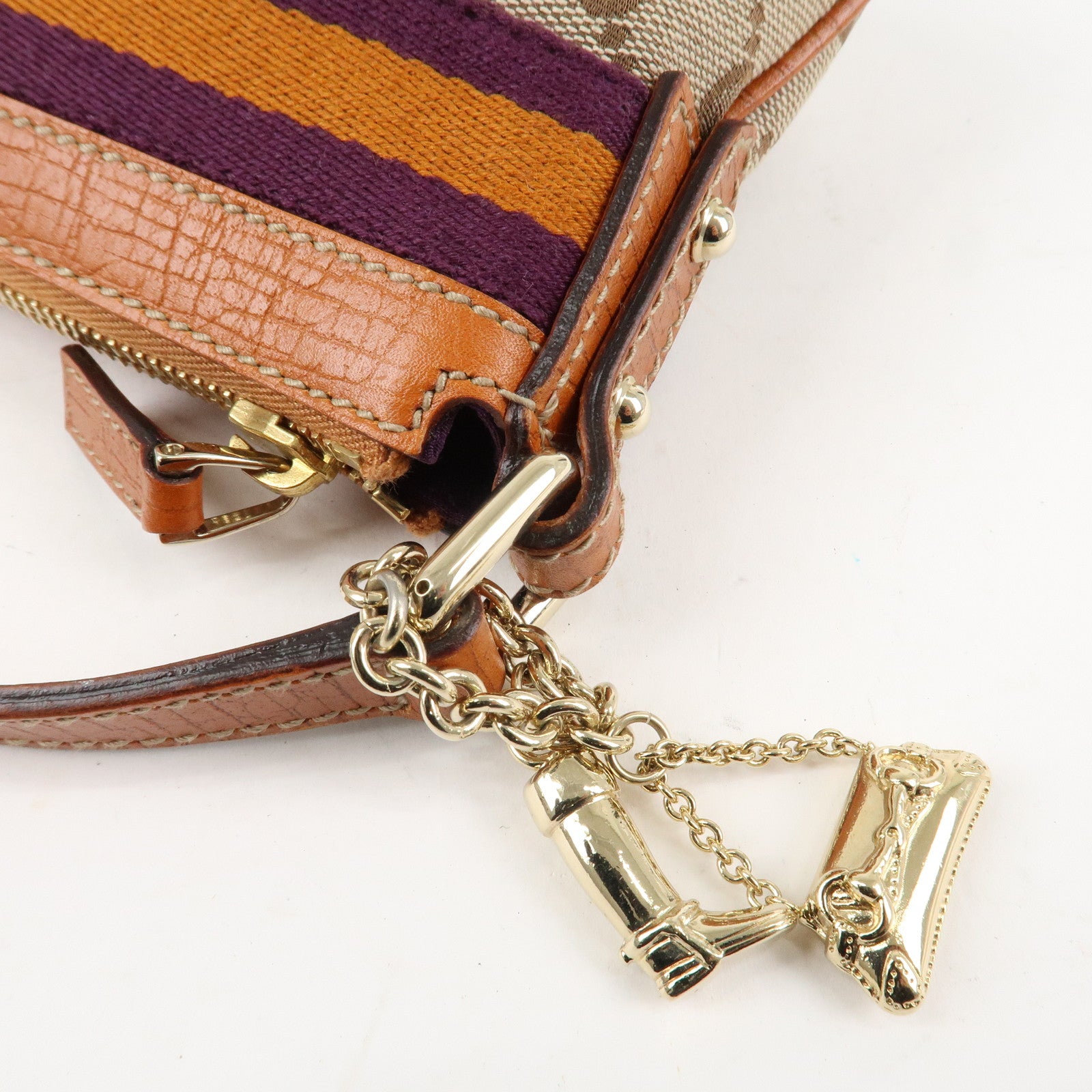 GUCCI Sherry GG Canvas Leather Shoulder Bag Gold Boots Bag Charm 145970 Used