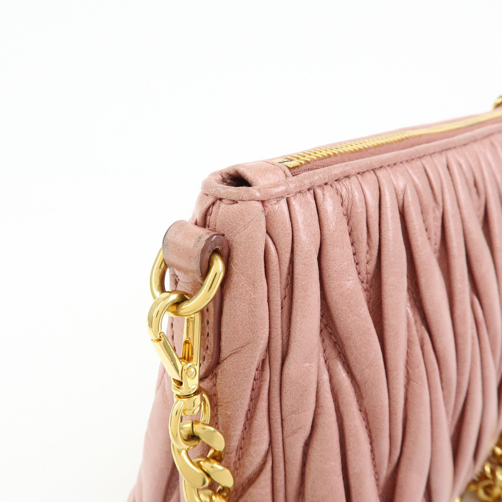 MIU MIU Matelasse Leather Chain Shoulder Crossbody Bag Pink 5BC892