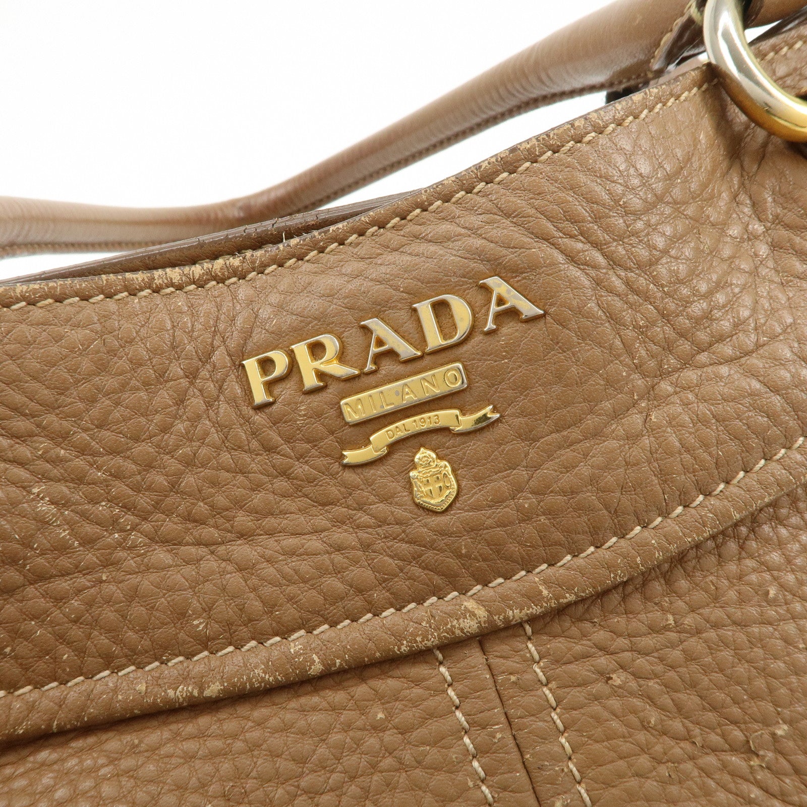 PRADA Calf Leather 2Way Bag Hand Bag Shoulder Bag Brown