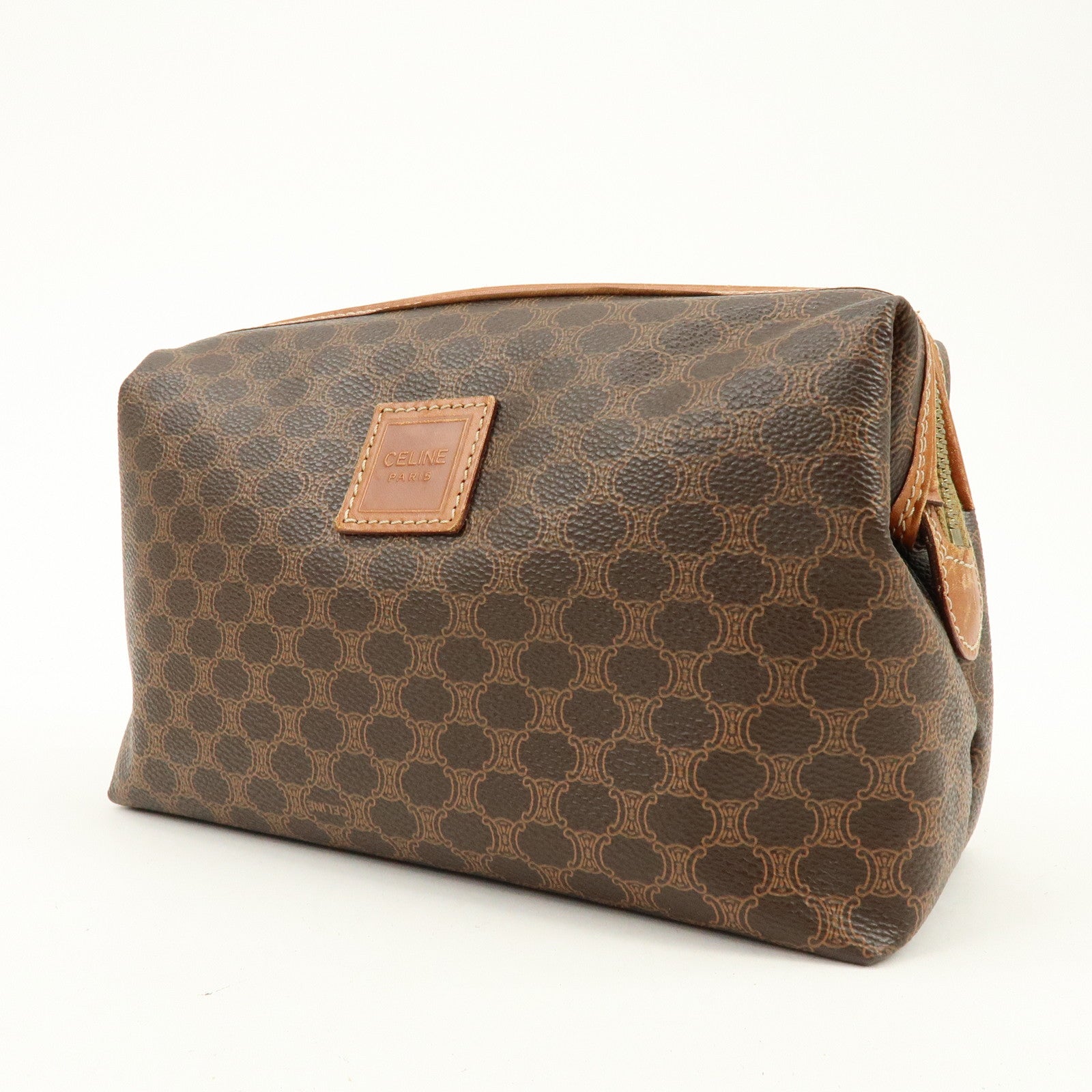 CELINE Macadam PVC Leather Pouch Cosmetic Pouch Brown