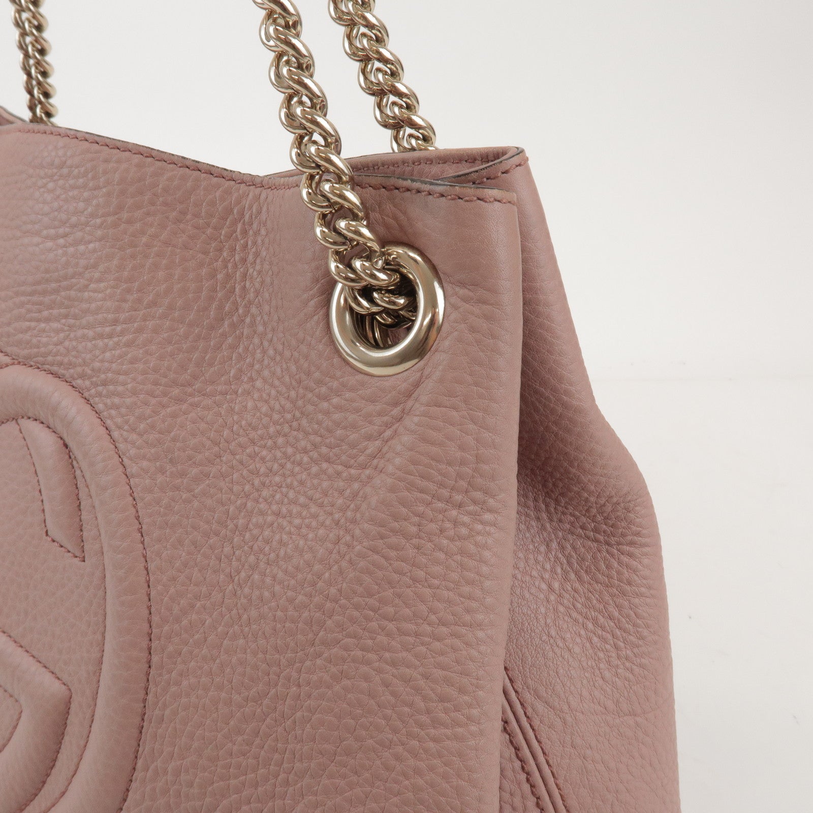 GUCCI SOHO Leather Chain Shoulder Bag Fringe Charm Pink 308982