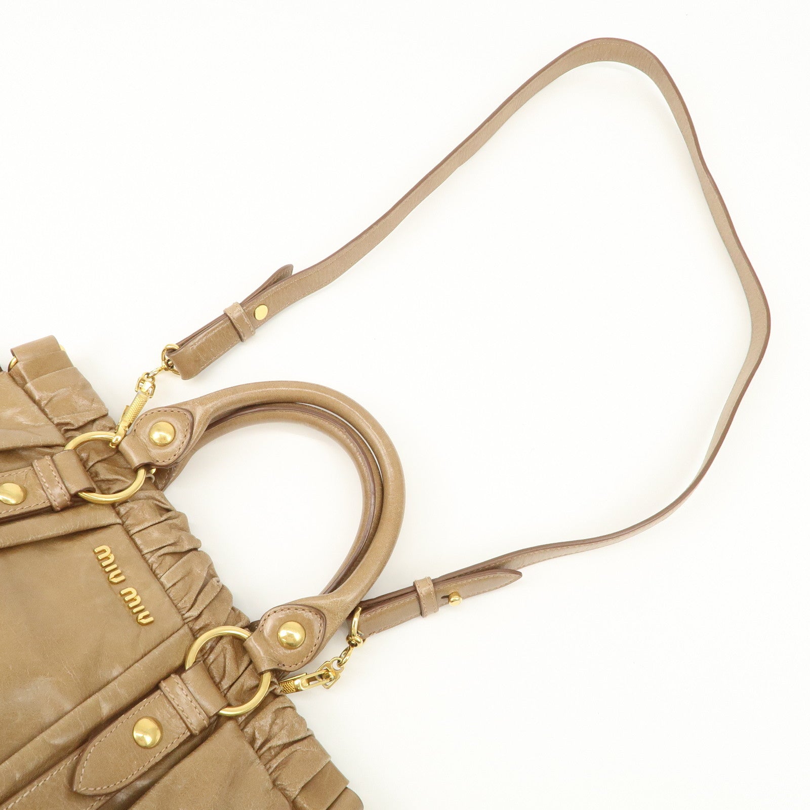 MIU MIU Leather 2Way Bag Hand Bag Shoulder Bag Brown RN0647