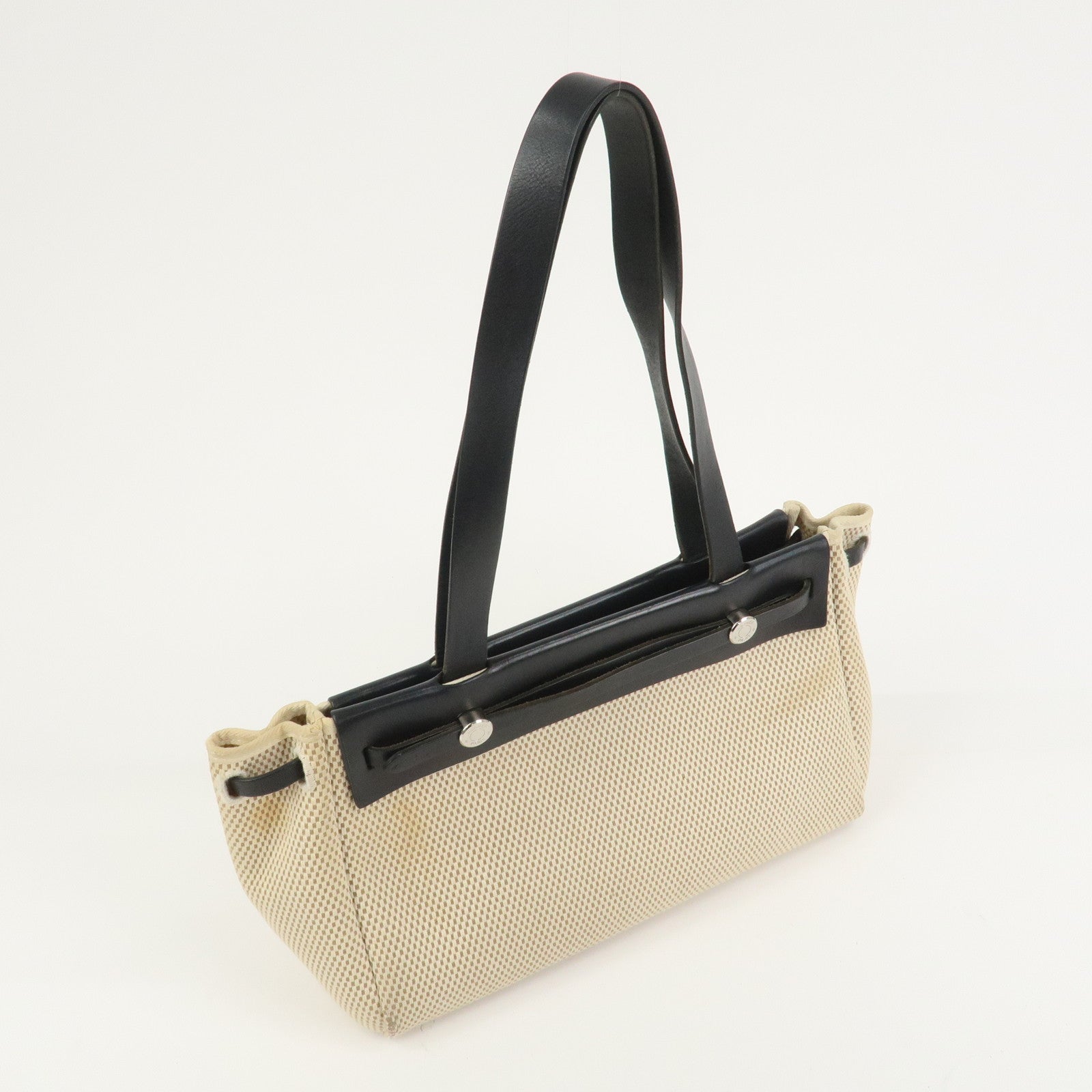 HERMES Herline Cabas PM Toile GM Canvas Leather Hand Bag □H Stamped