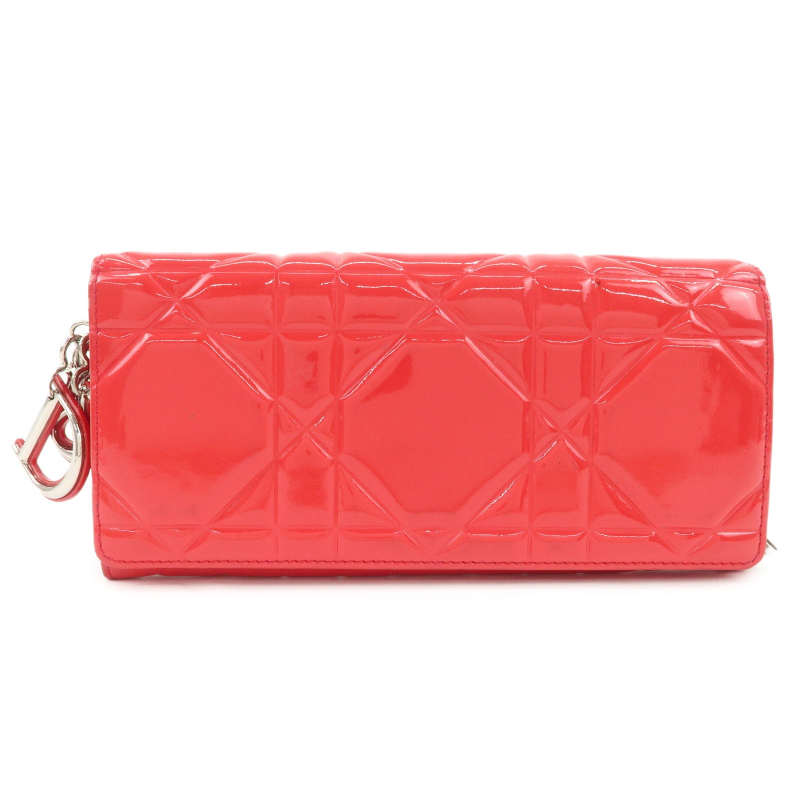 Christian Dior Cannage Patent Leather Bi-Fold Long Wallet Red