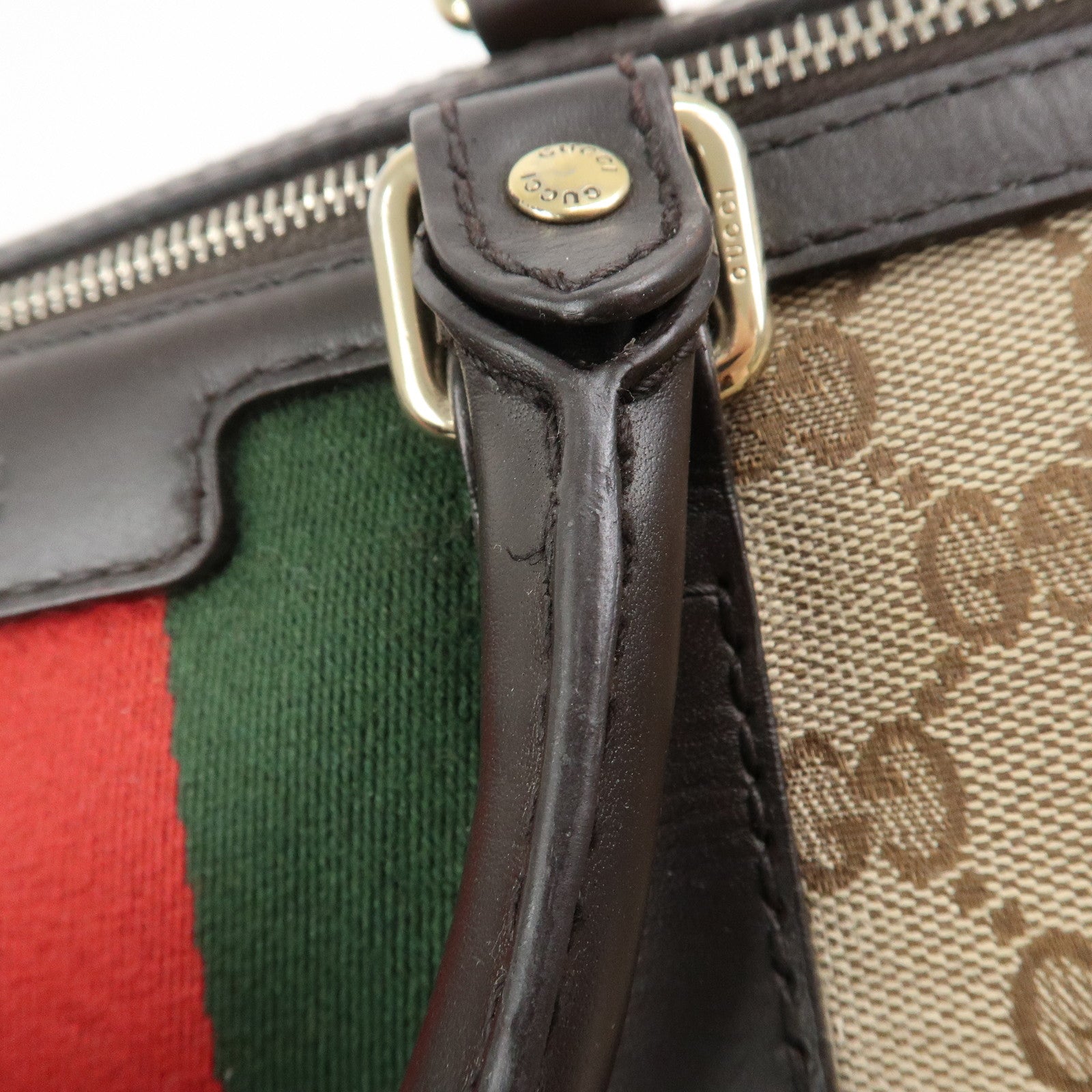 GUCCI Sherry GG Canvas Leather 2Way Bag Boston Bag Brown 247205