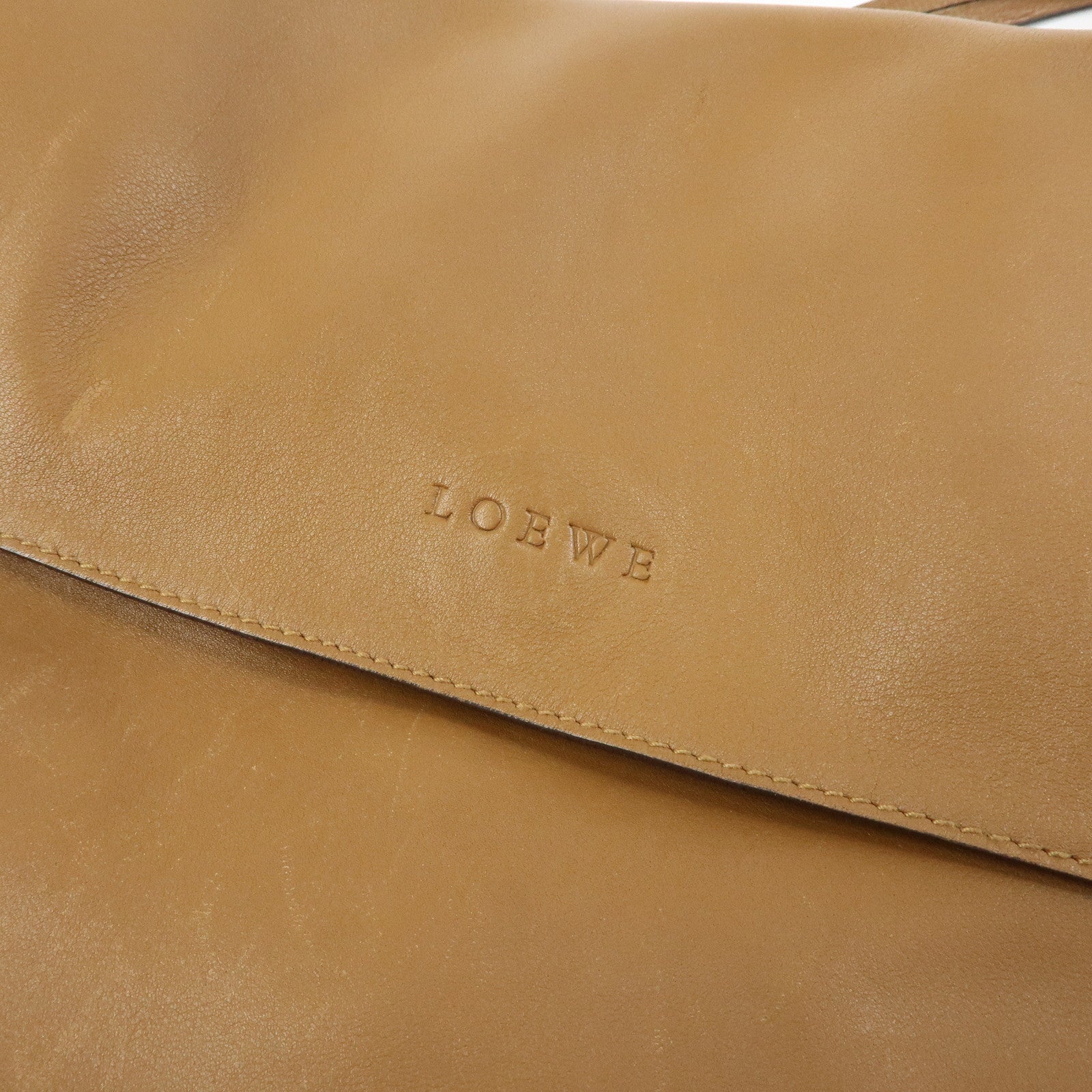 LOEWE Logo Leather Flap Shoulder Bag Pouch Brown