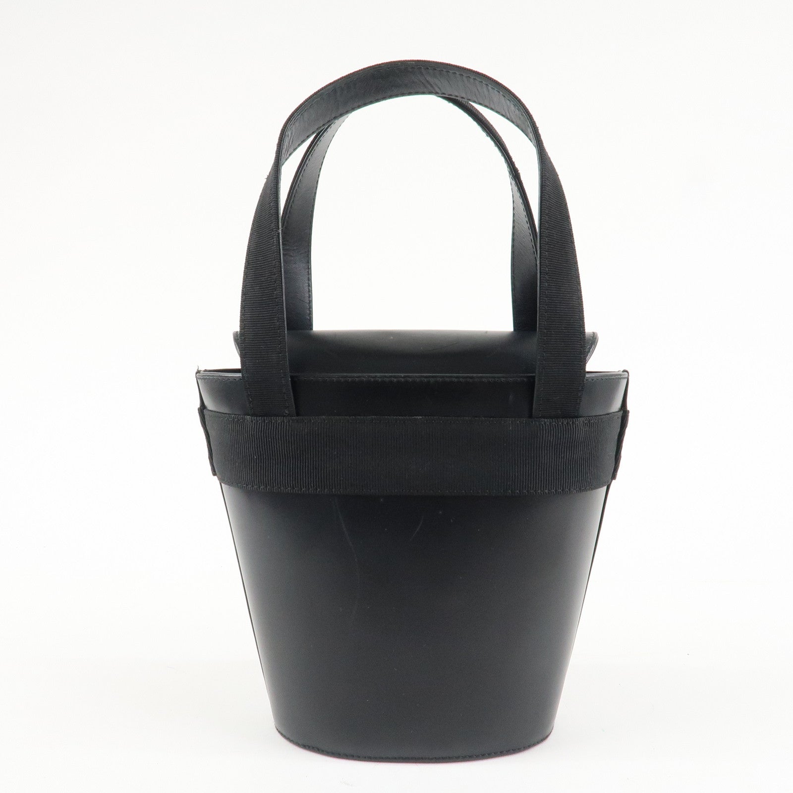 Ferragamo Vara Ribbon Leather Hand Bag Gold HDW Black Used