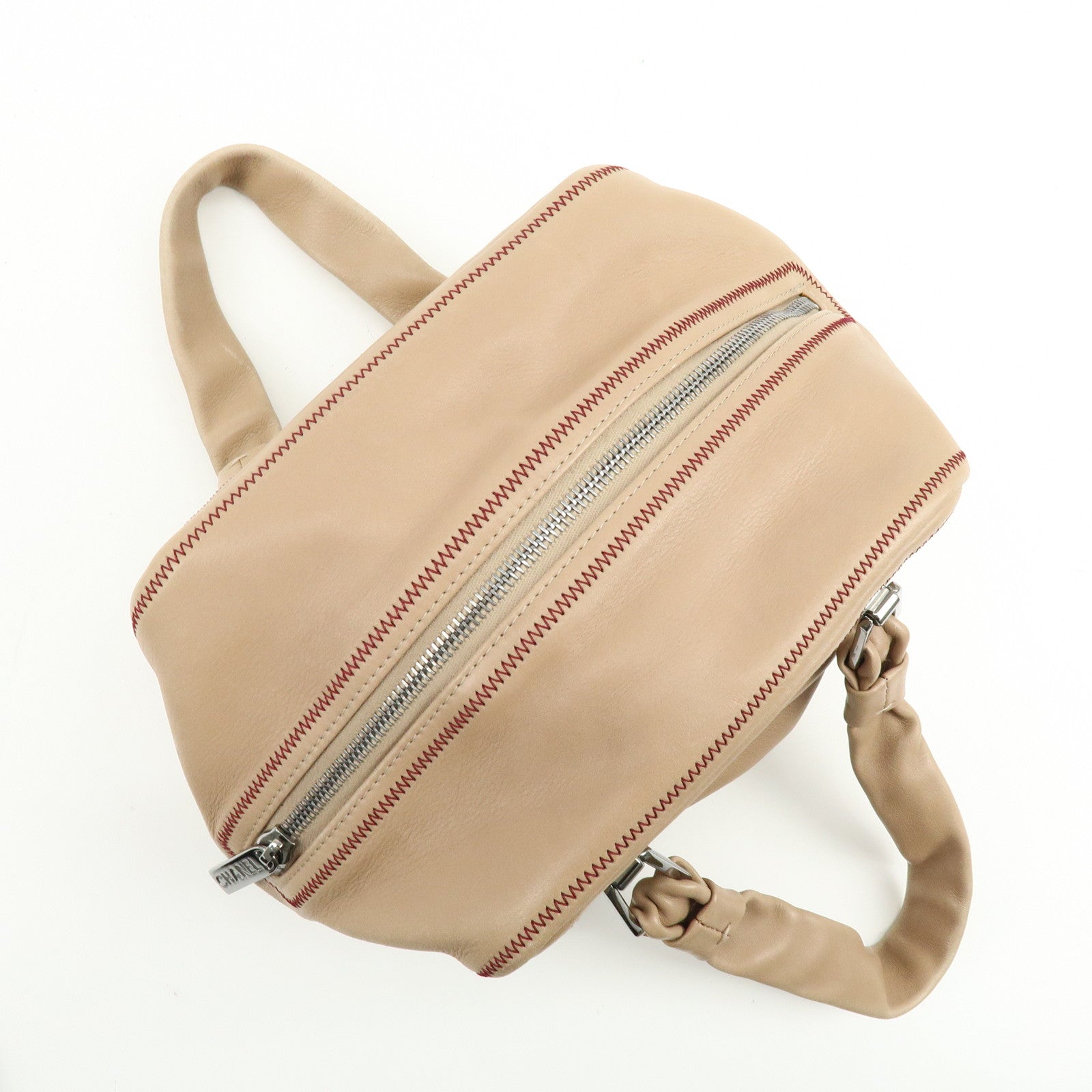 CHANEL COCO Mark Lamb Skin Hand Bag Pink Beige