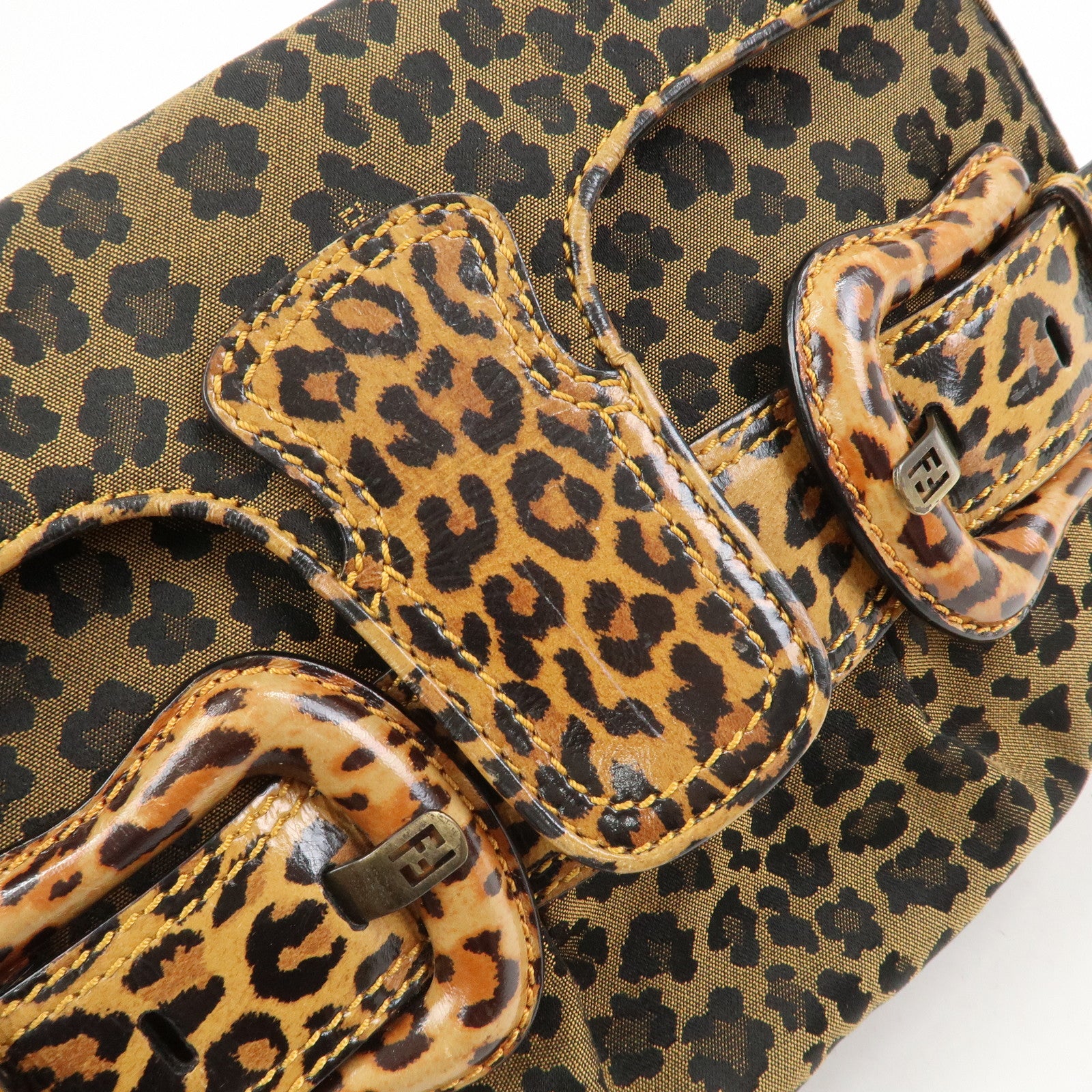 FENDI Canvas Leather Shoulder Bag Hand Bag Leopard Brown 8BR551