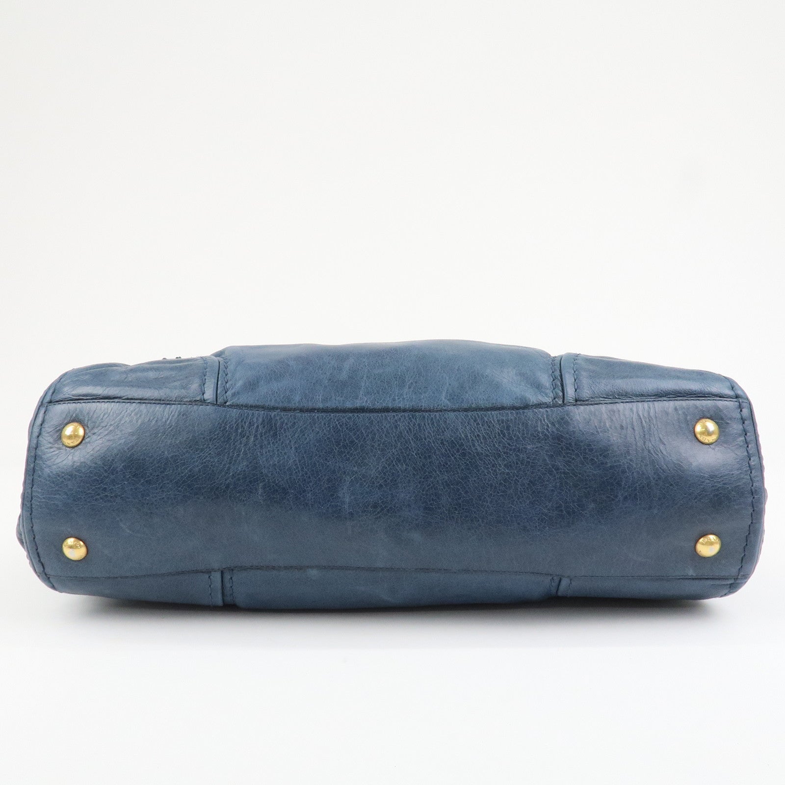 PRADA Logo Leather 2Way Bag Shoulder Bag Hand Bag Blue BL0678