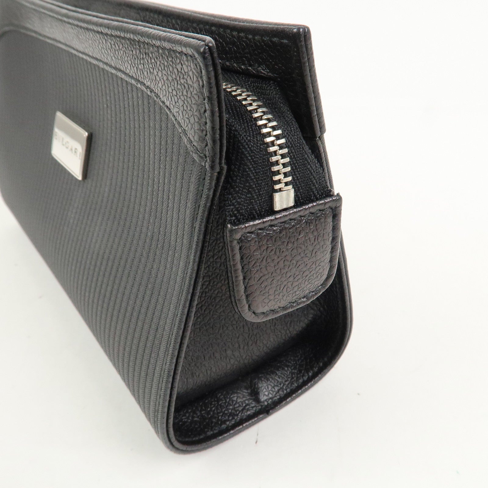 BVLGARI Logo PVC Leather Pouch Accessory Pouch Black