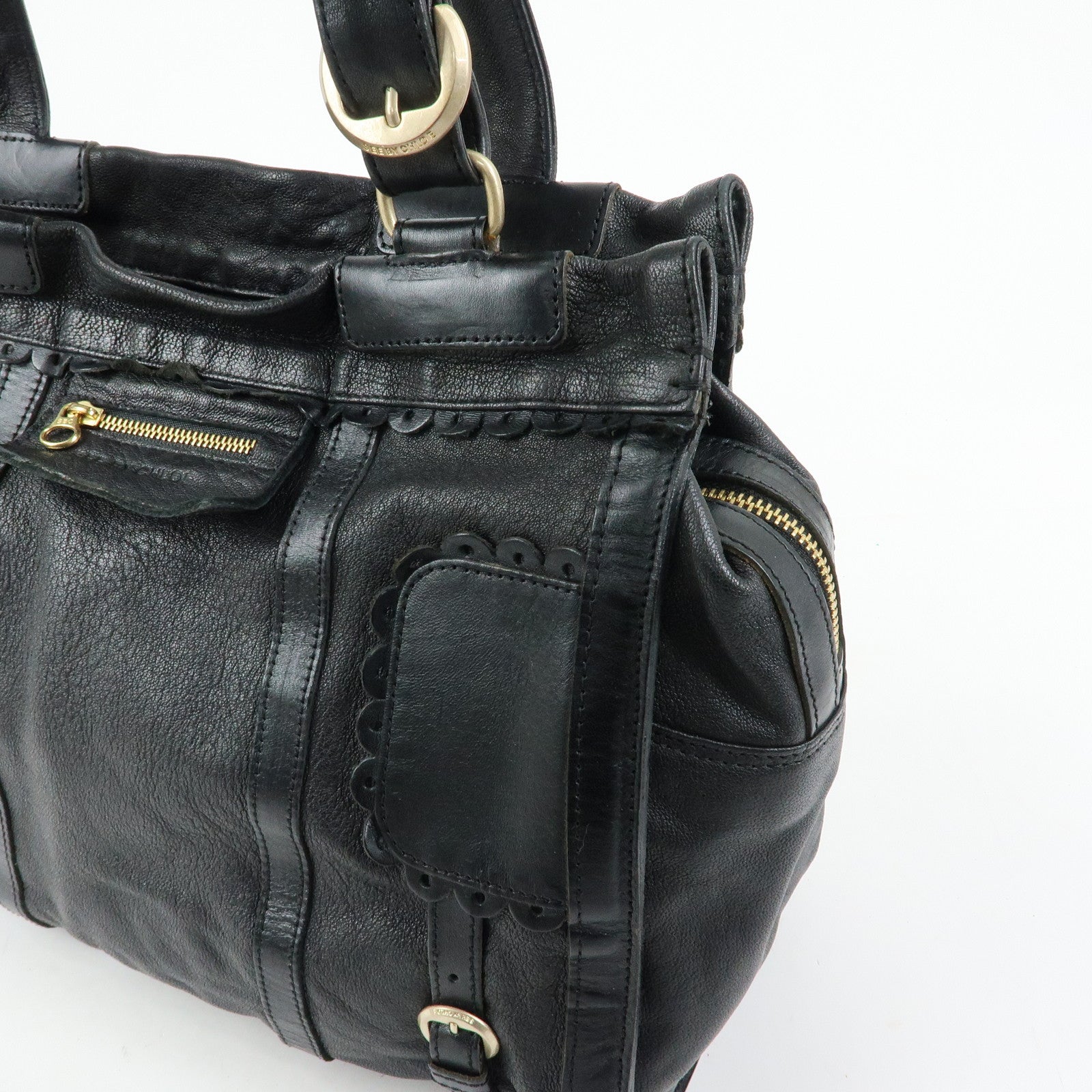Chloe See by Chloe Leather Tote Bag Hand Bag Shoulder Bag Black