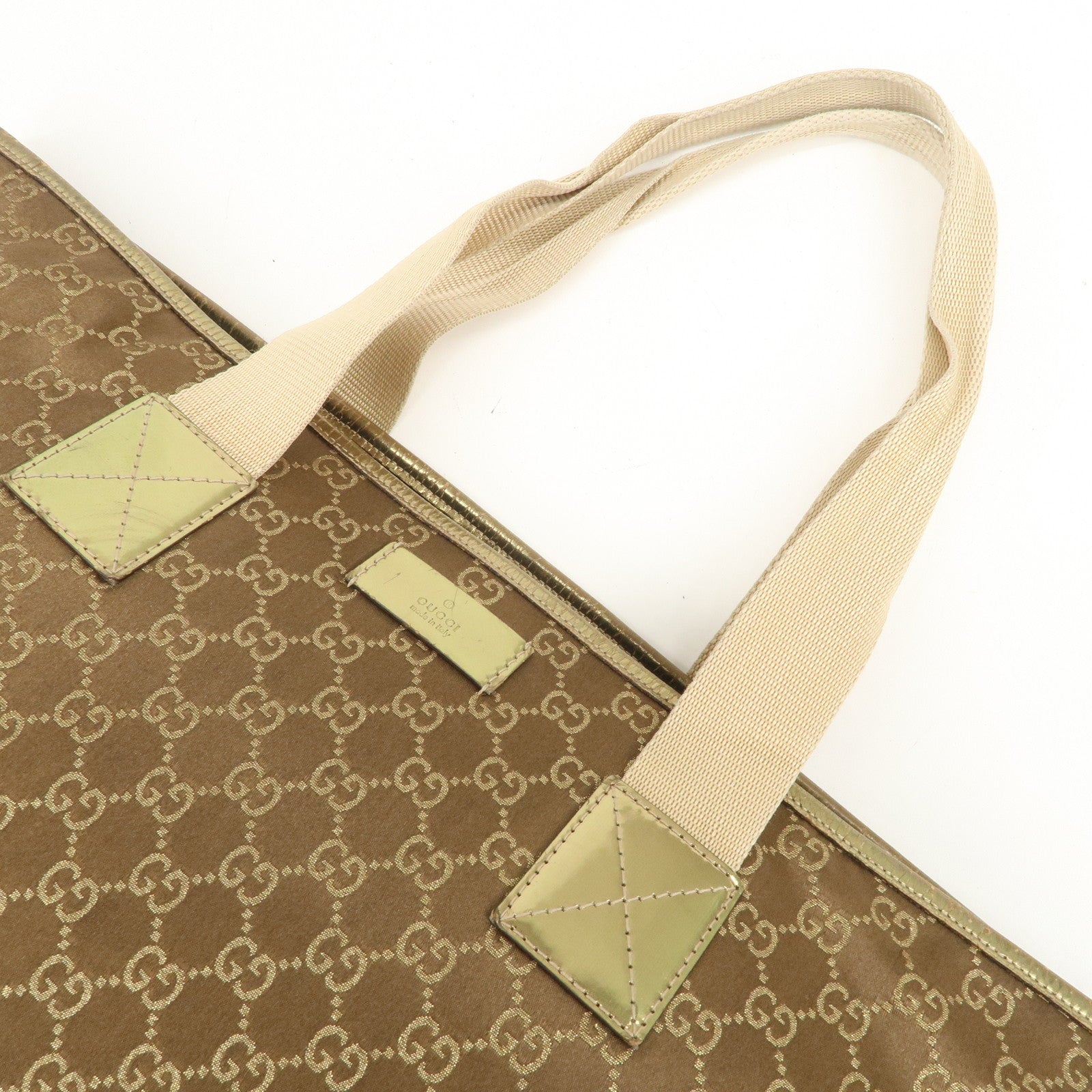 GUCCI Logo GG Canvas Leather Tote Bag Hand Bag Brown Gold 267474