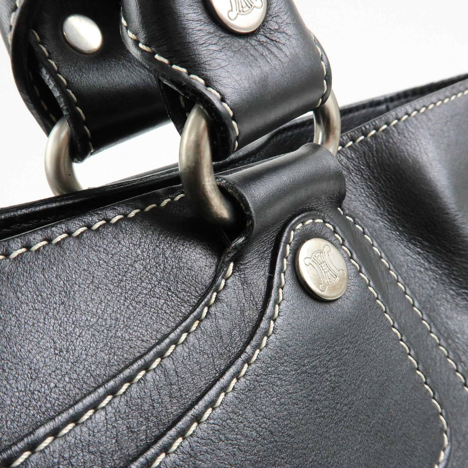 CELINE Boogie Bag Leather Hand Bag Tote Bag Black Silver