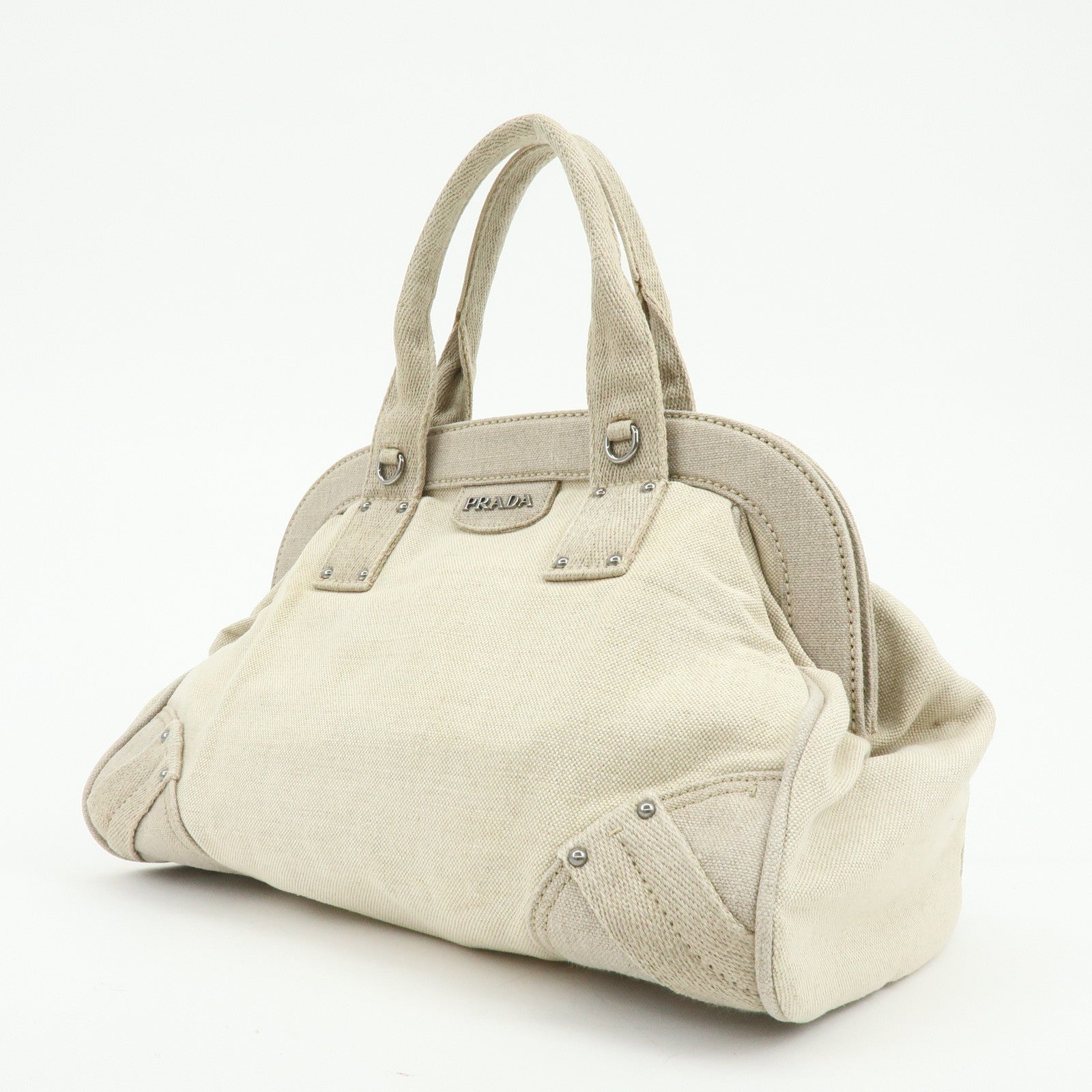 PRADA Denim Boston Bag Hand Bag Natural BN1886