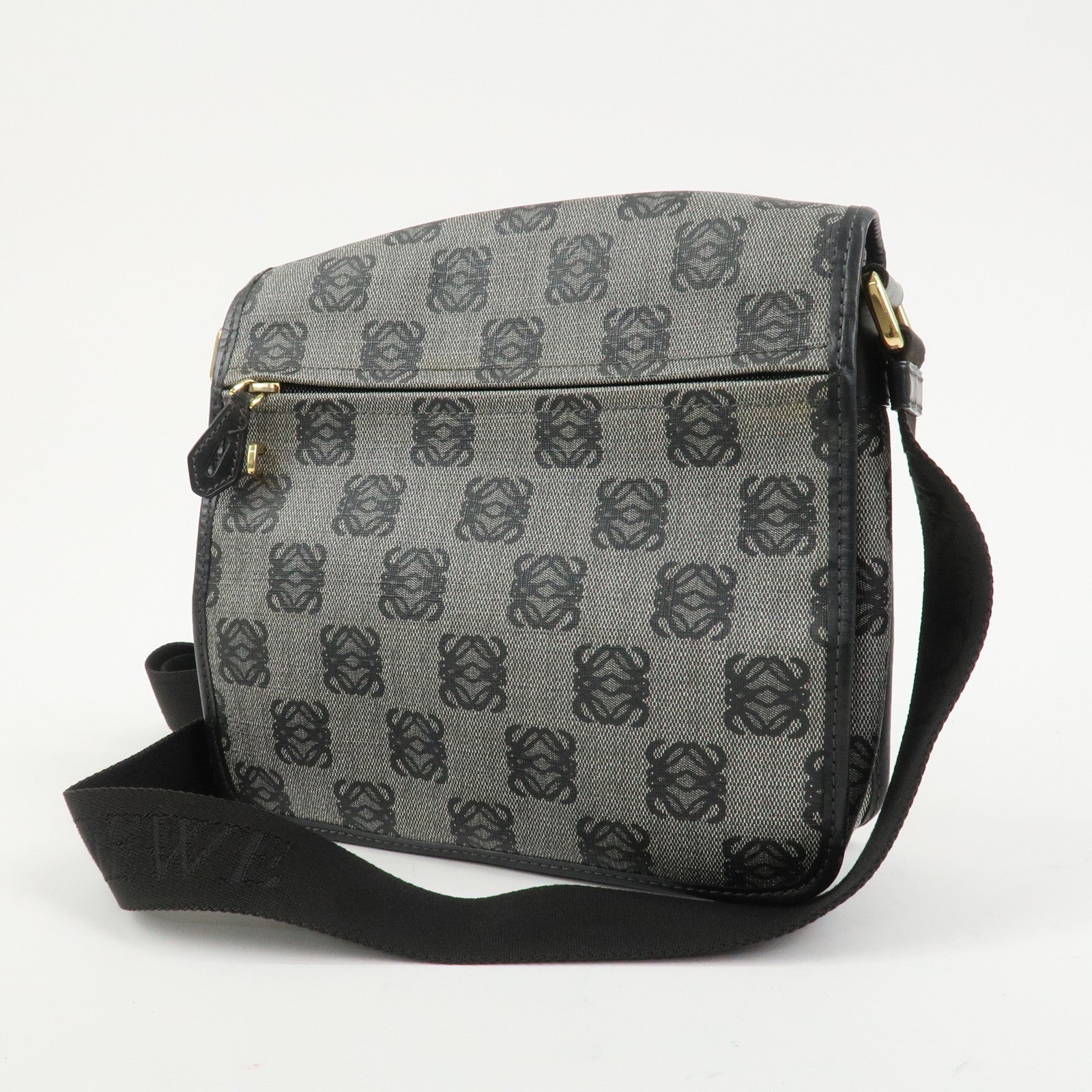 LOEWE Repeat Anagram PVC Leather Shoulder Bag Crossbody Bag Black