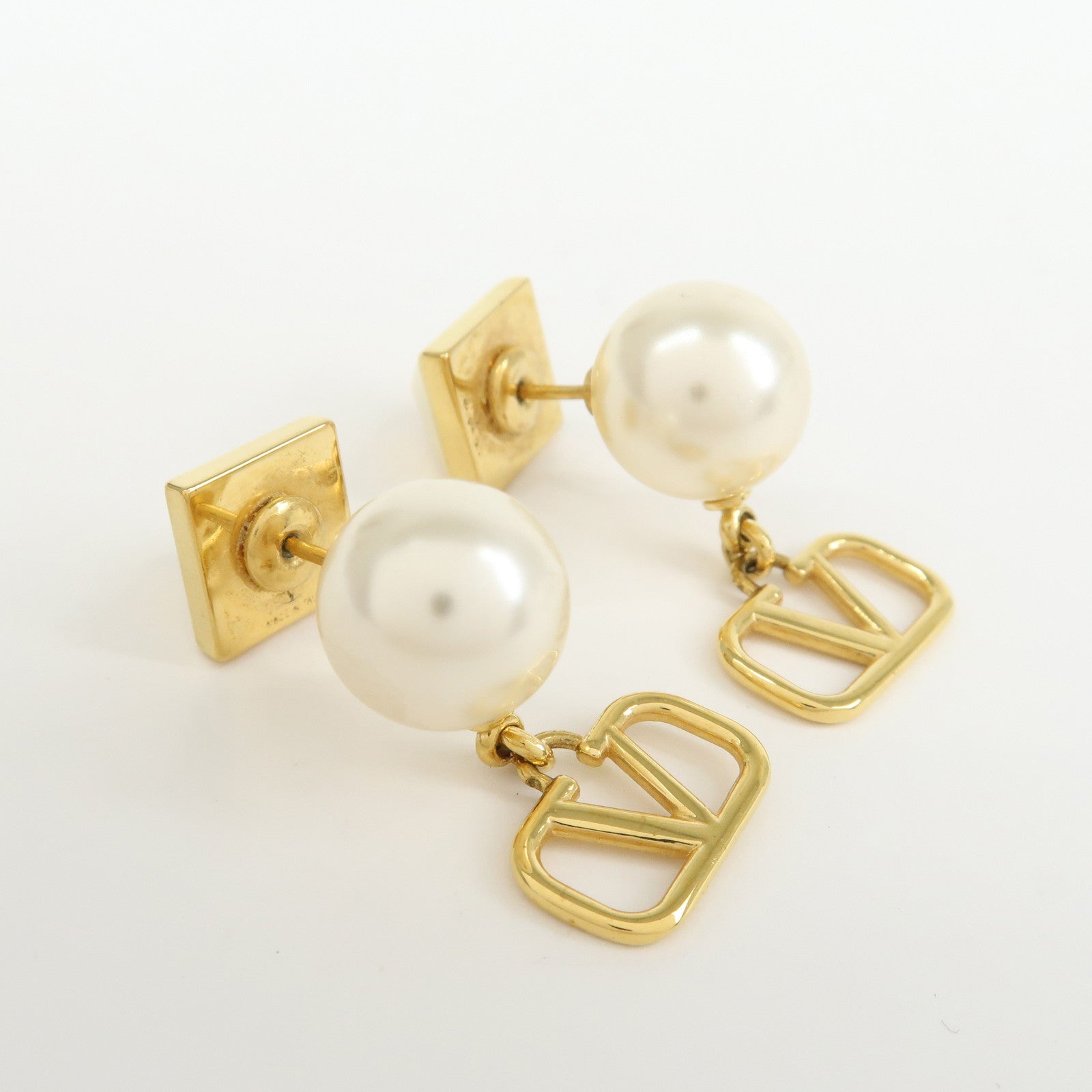 VALENTINO Metal Plastic Pearl Earrings Gold