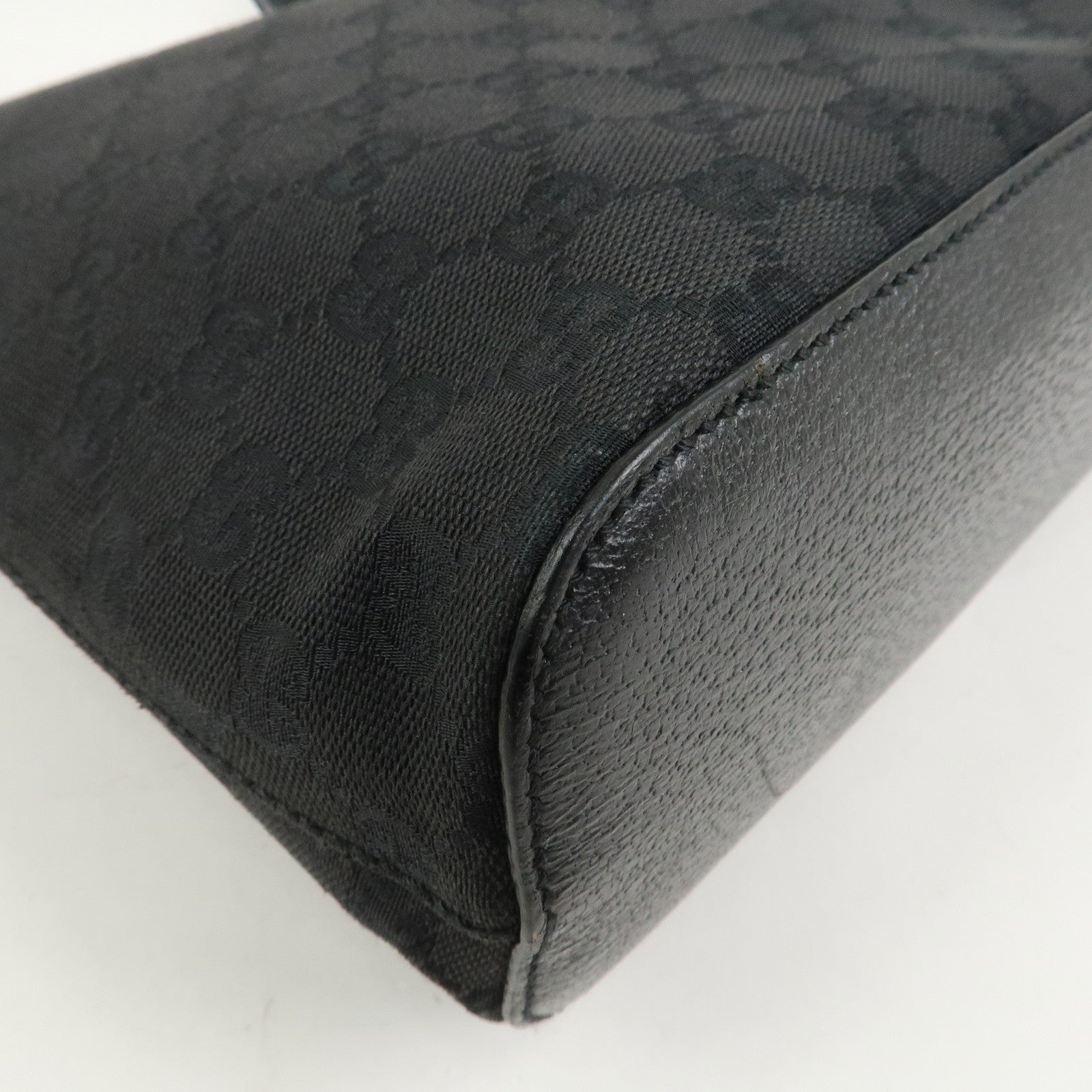 GUCCI GG Canvas Leather Shoulder Bag Hand Bag Black 115003