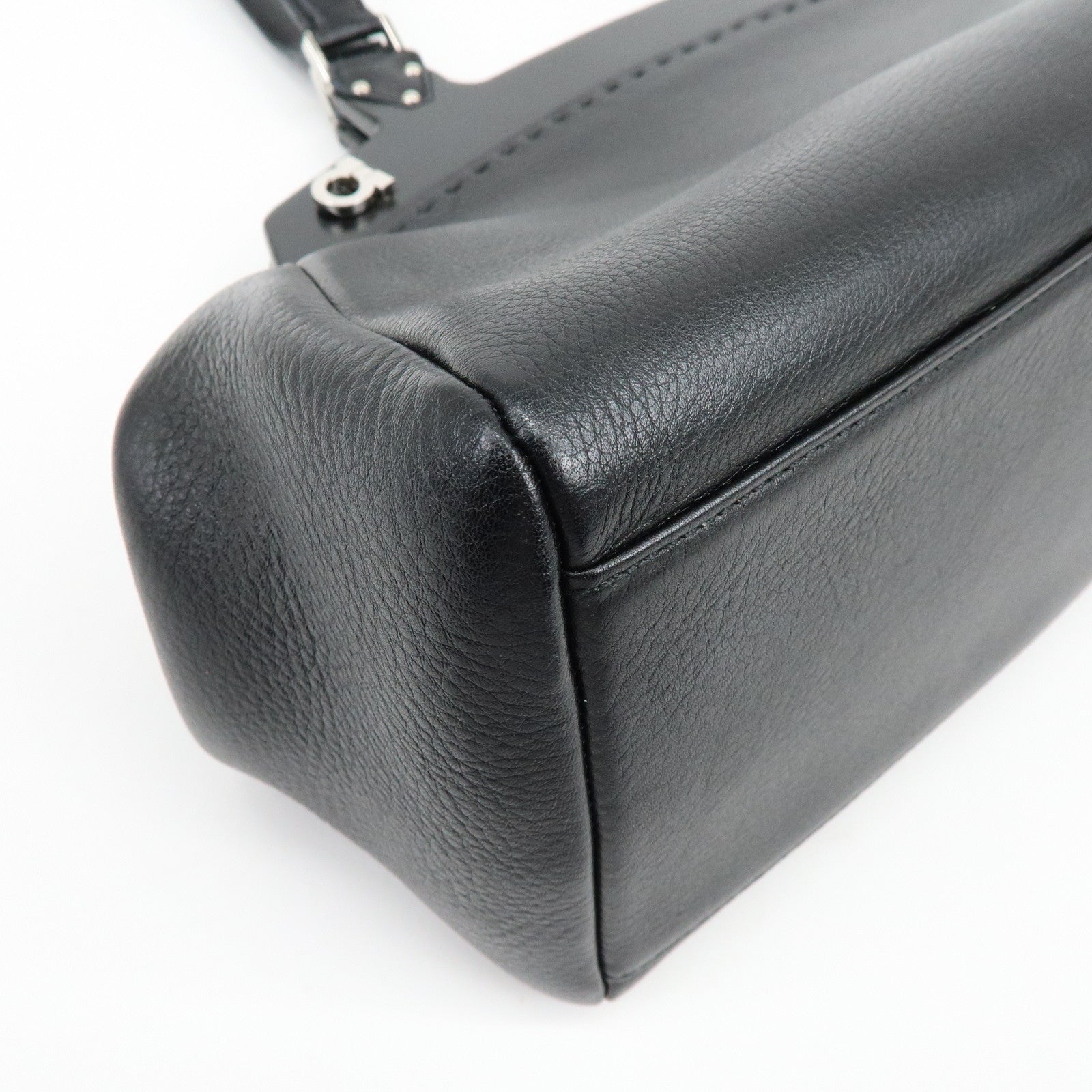 Ferragamo Gancini Leather Hand Bag Shoulder Bag Black