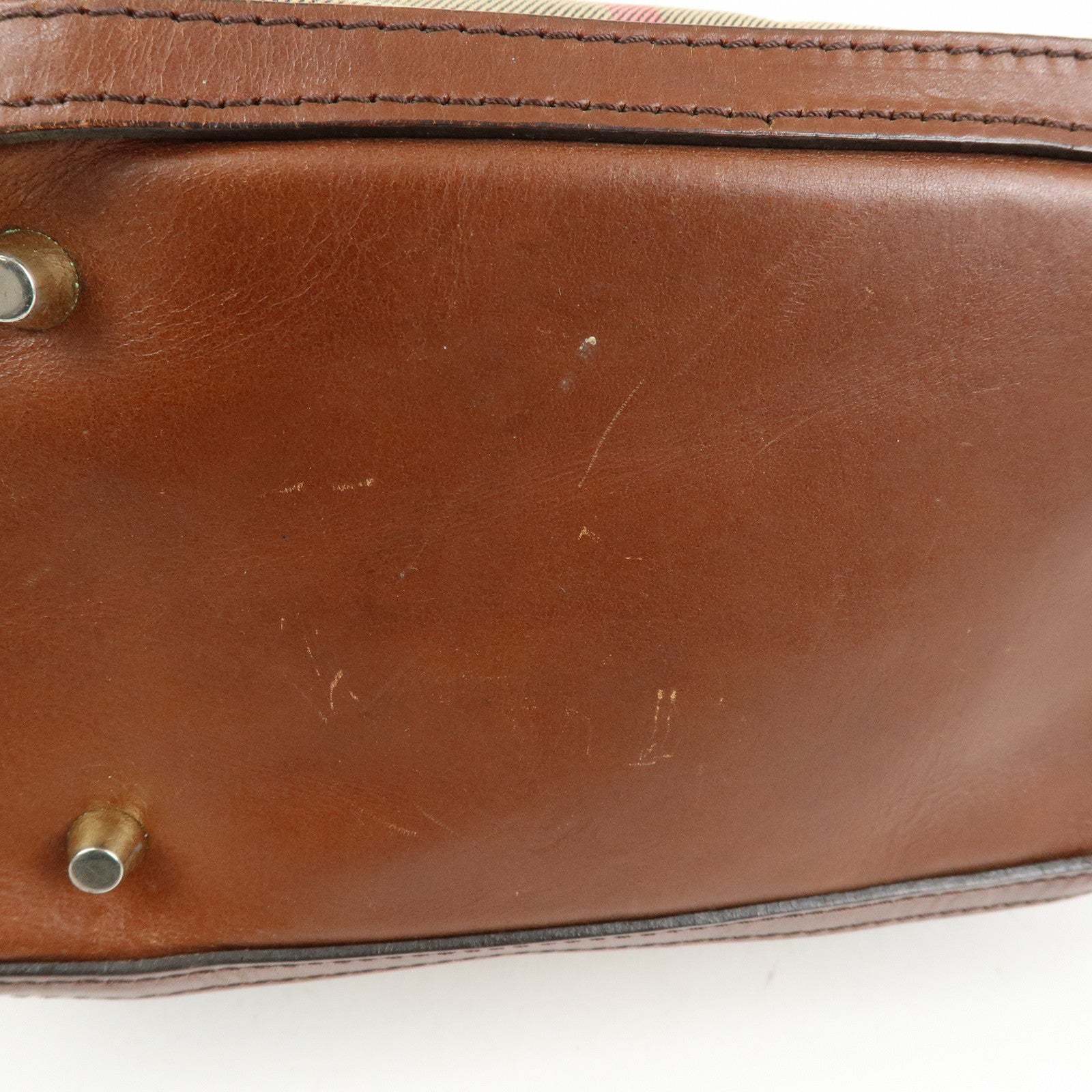 BURBERRY Nova Plaid Canvas Leather Hand Bag Beige Brown