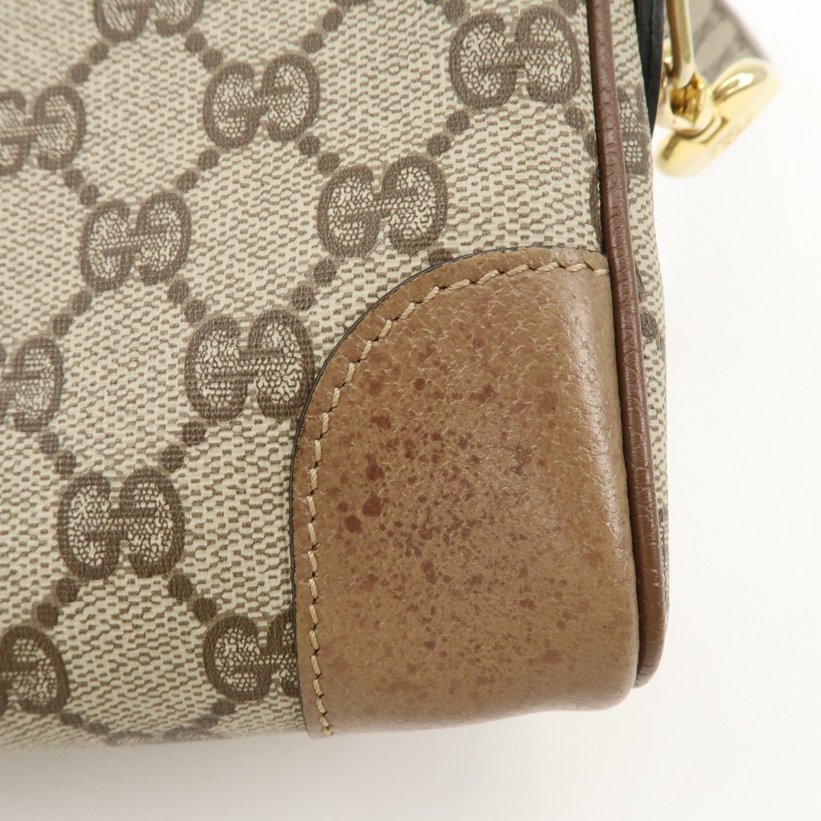 GUCCI Old Gucci GG Plus Leather Shoulder Bag Crossbody Bag Beige Brown Used