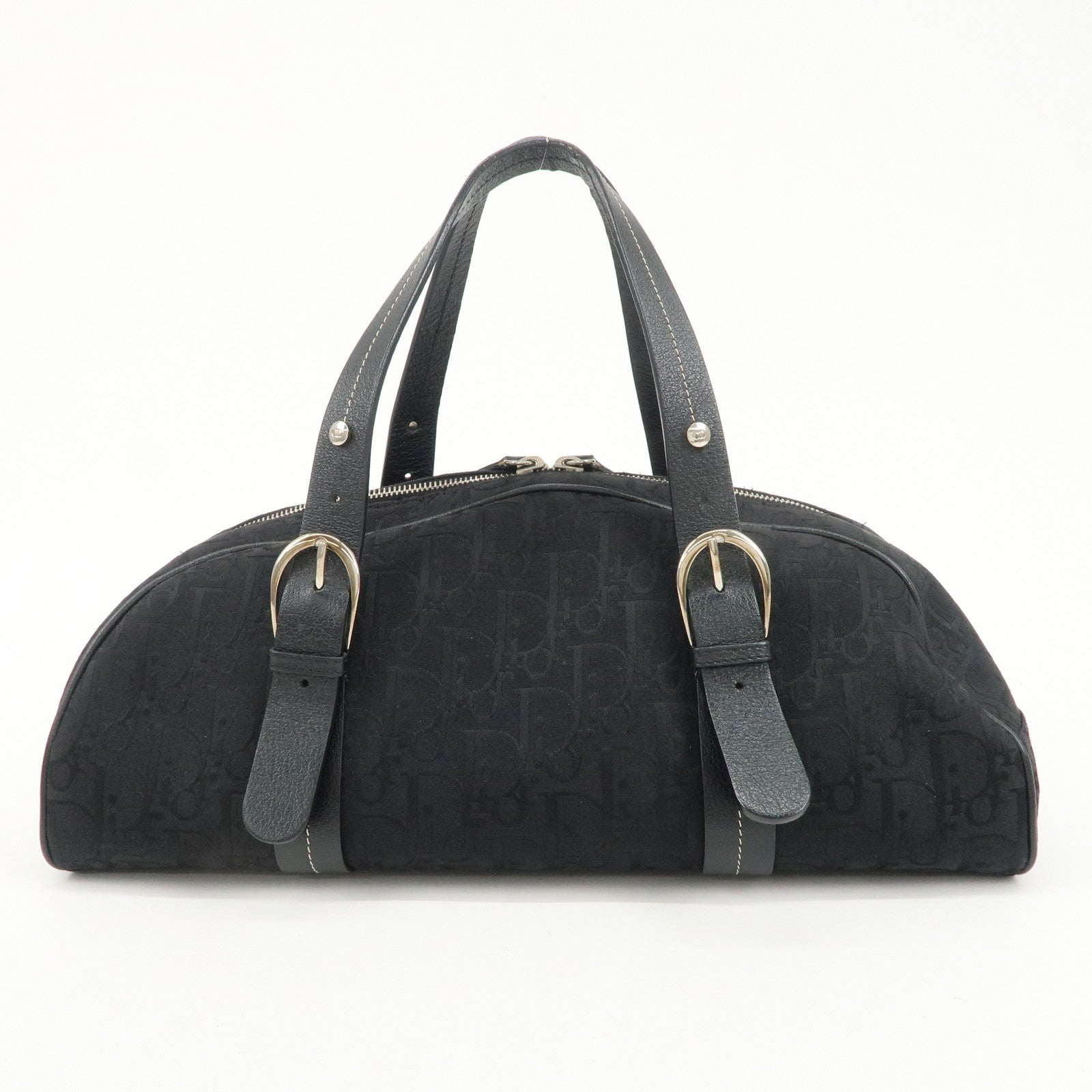Christian Dior Trotter Leather Canvas Flower Embroidery Boston Bag Used