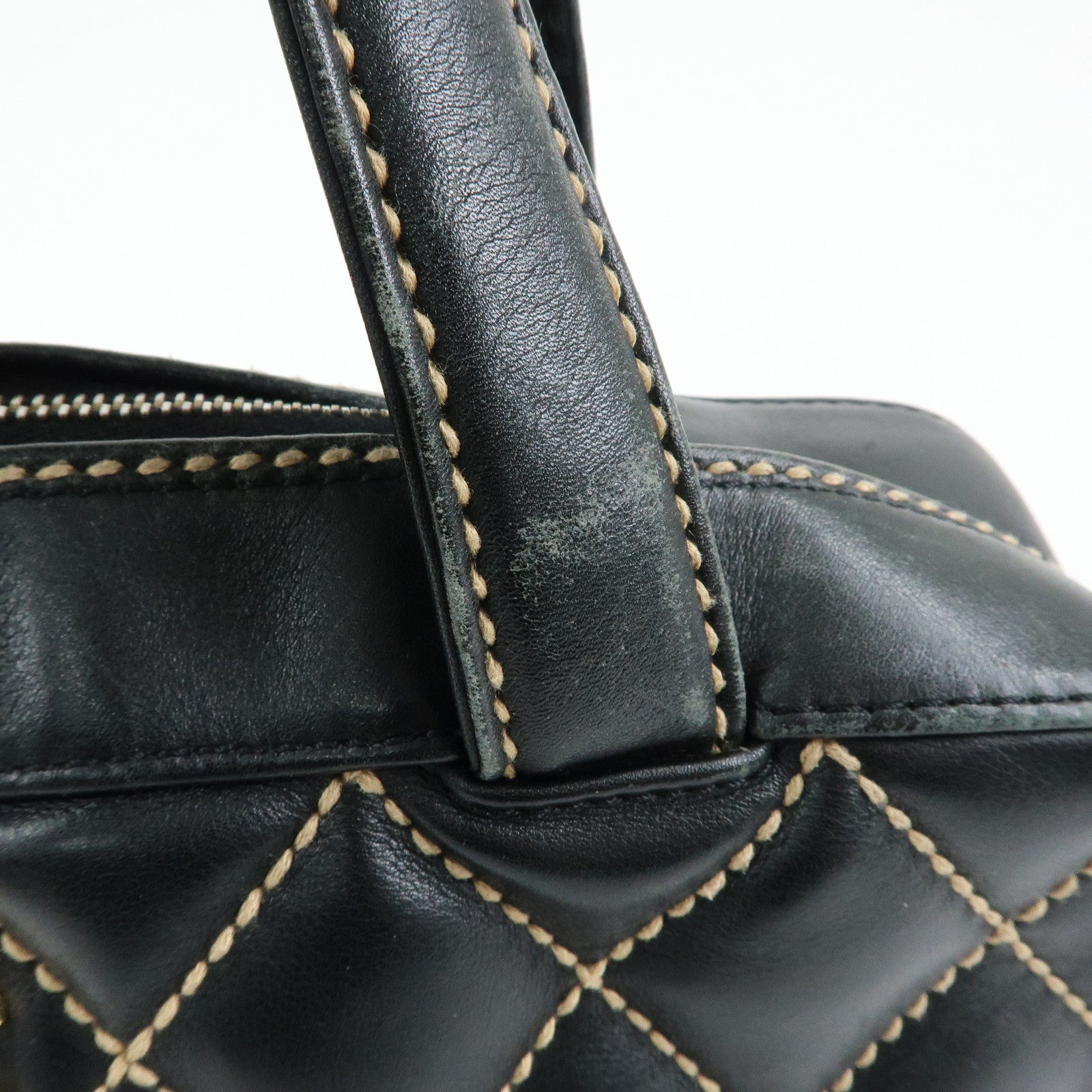 CHANEL Wild Stitch COCO Mark Calf Leather Boston Bag Black A18121