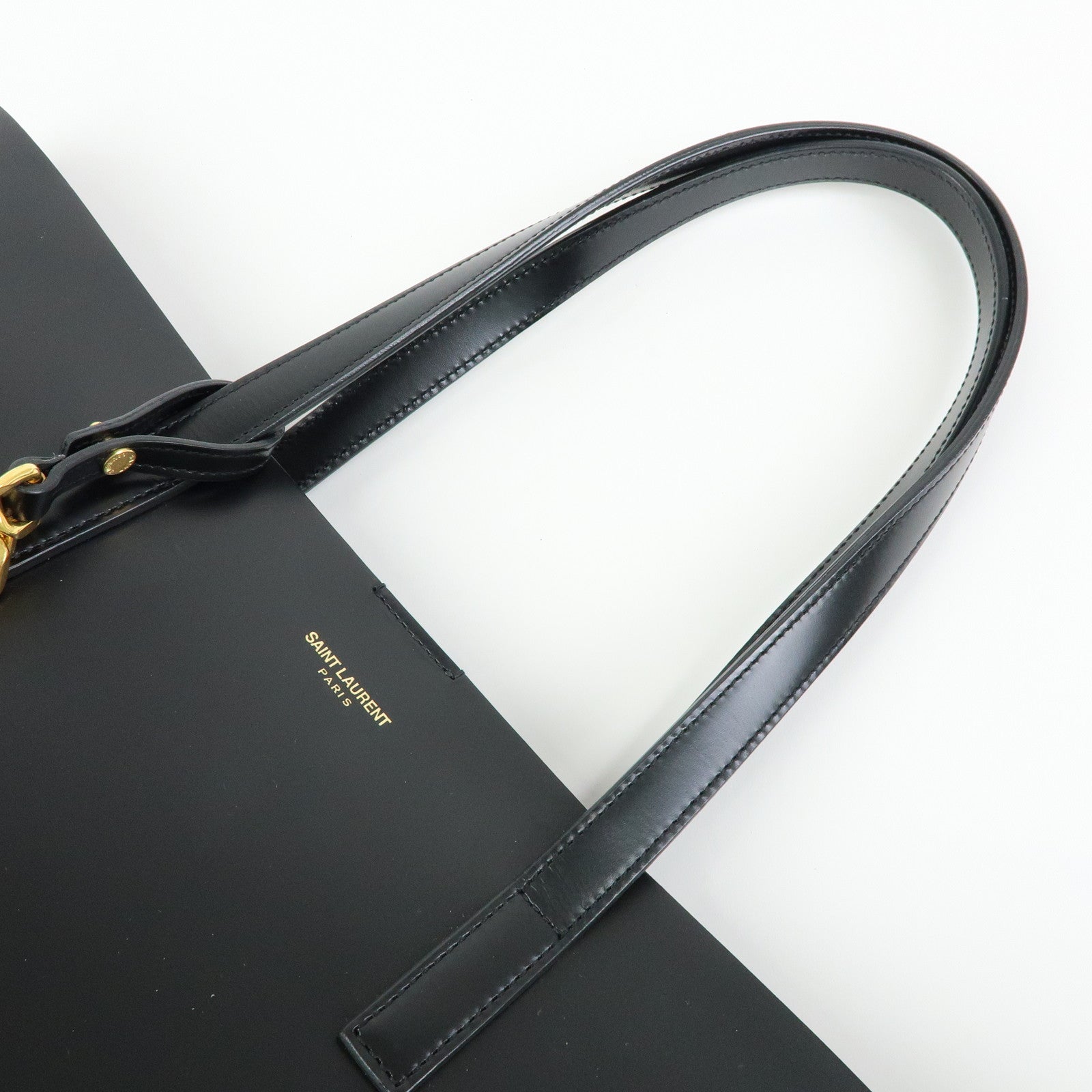 SAINT LAURENT PARIS Cassandra Leather Tote Hand Bag Black 383357