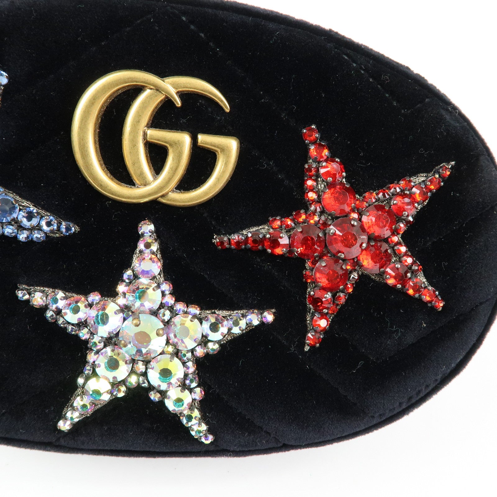 GUCCI Velvet Leather Star Bijou Motif Waist Pouch Body Bag 476434