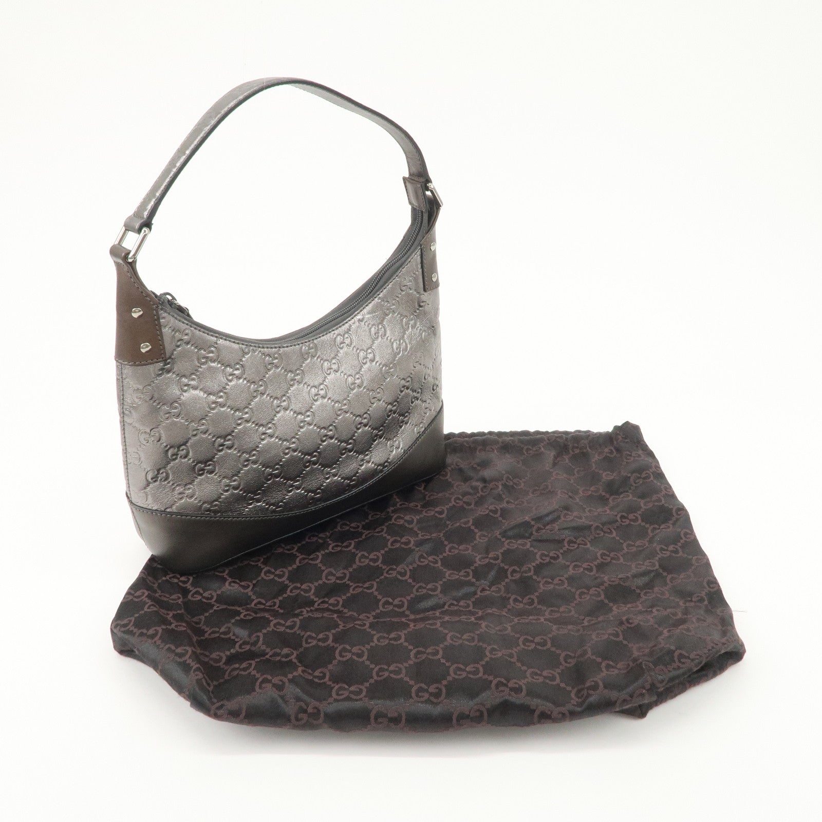 GUCCI Guccissima Leather Shoulder Bag Hand Bag Silver 240020