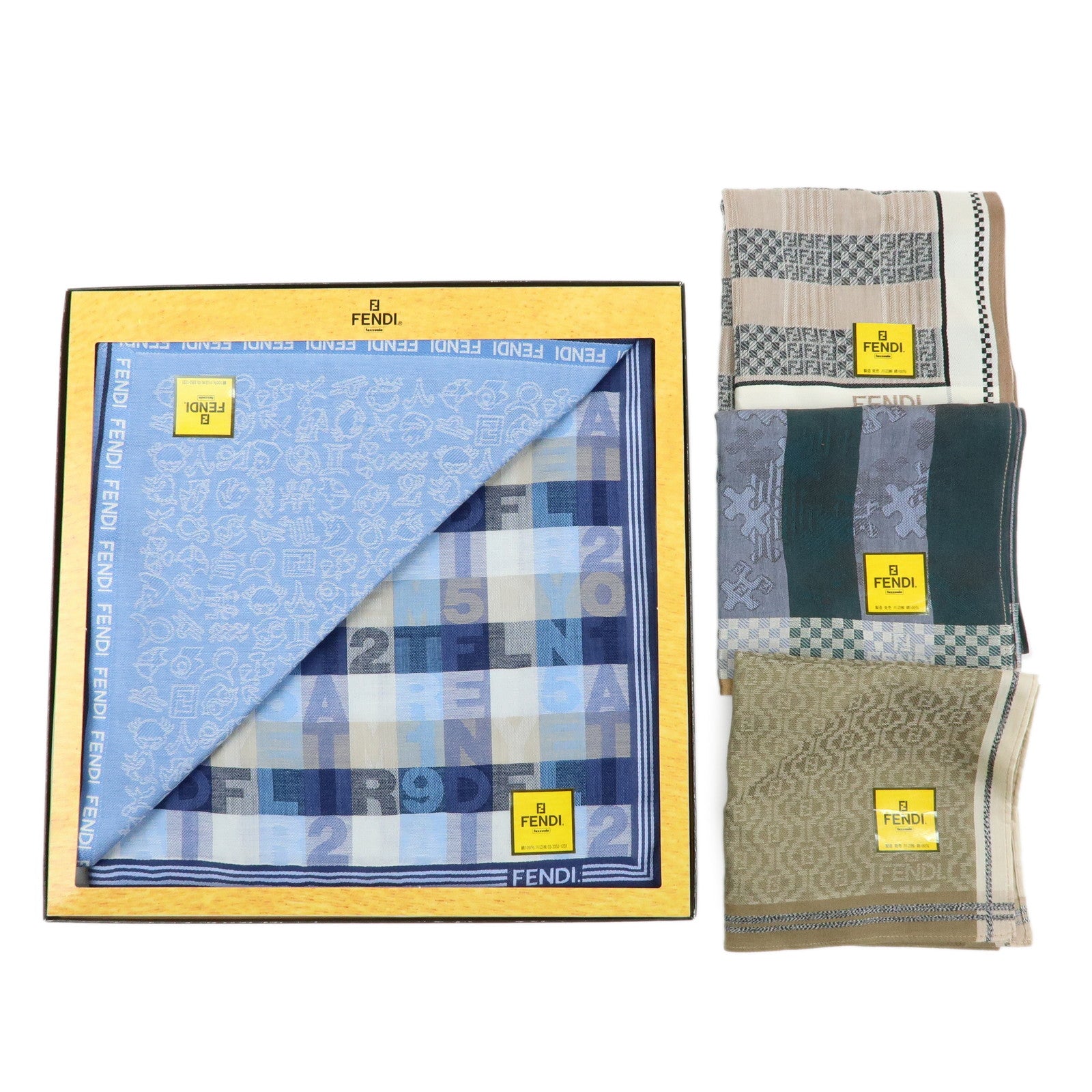Fendi Set of 5 Cotton 100% Scarf Brown Blue