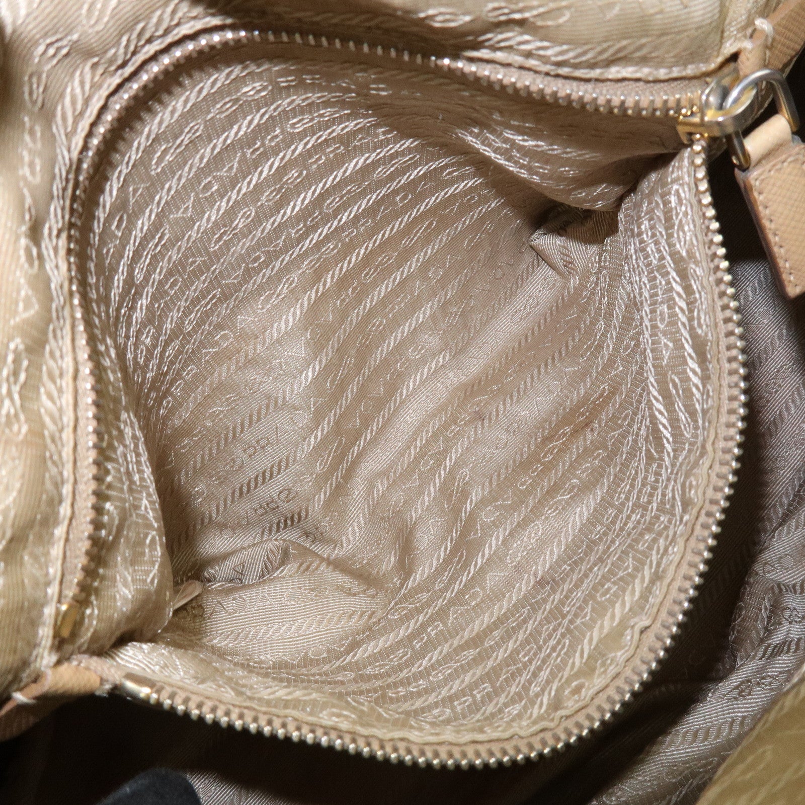 PRADA Triangle Logo Saffiano Leather Punched Boston Bag Beige