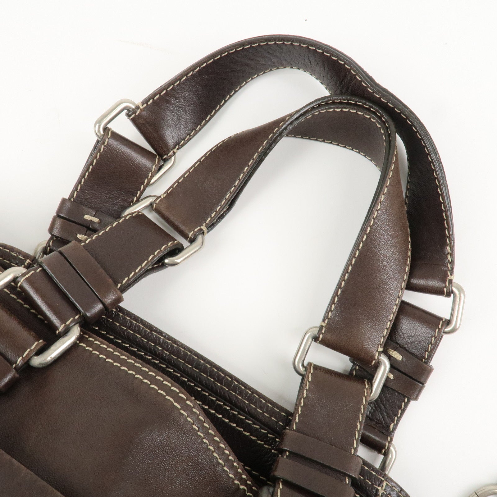 Chloe Patsy Studs Logo Leather Tote Bag Shoulder Bag Brown Used