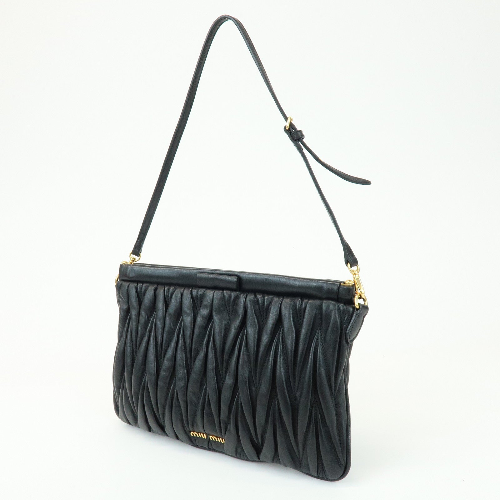 MIU MIU Matelasse Nappa Leather Shoulder Bag Black RM1892