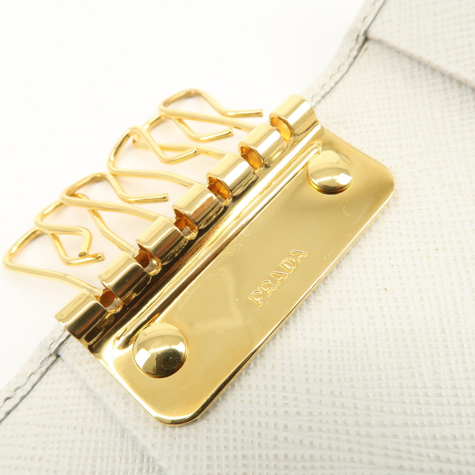 PRADA Ribbon Saffiano Leather Key Case Key Holder White