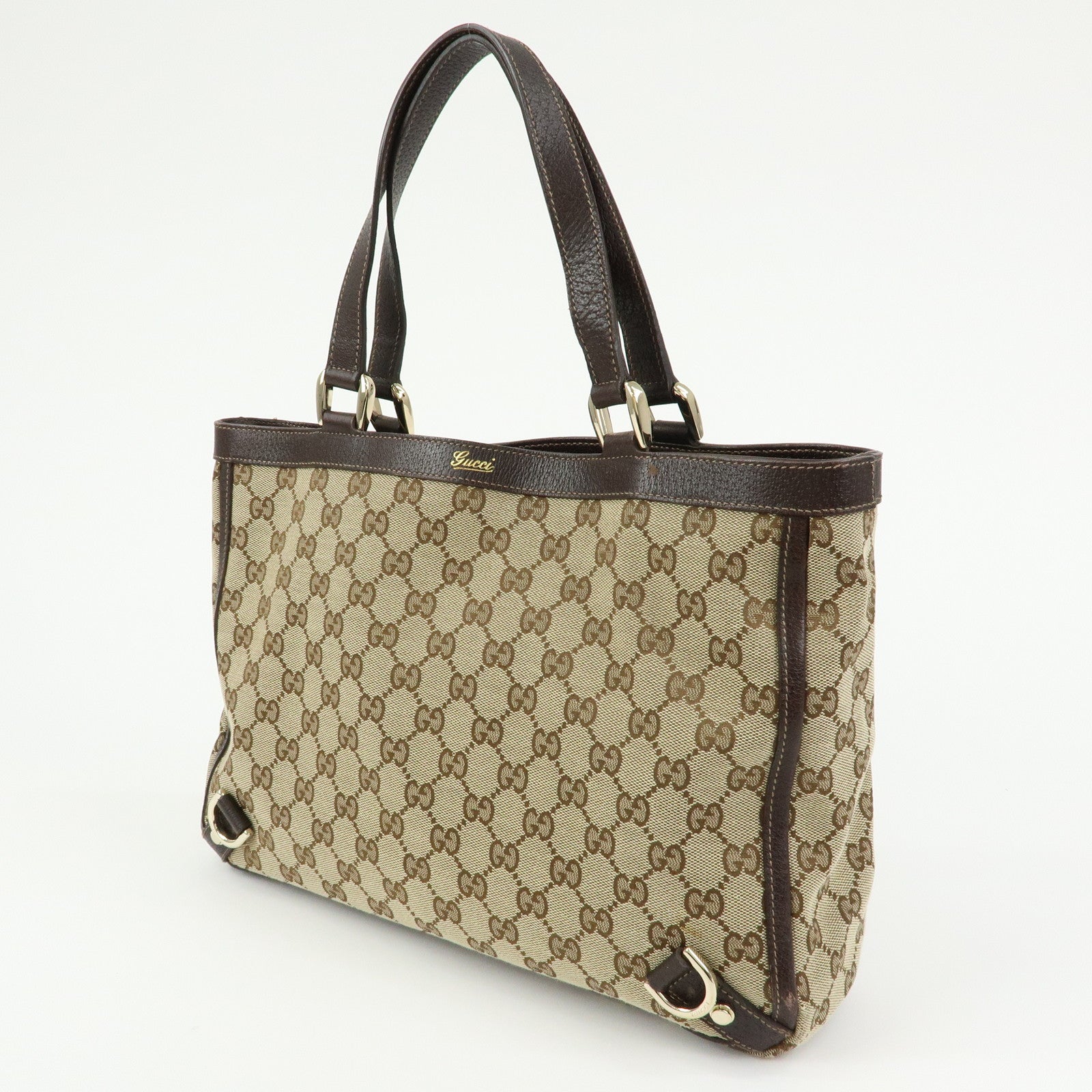 GUCCI GG Canvas Leather Tote Bag Shoulder Bag Beige Brown 170004