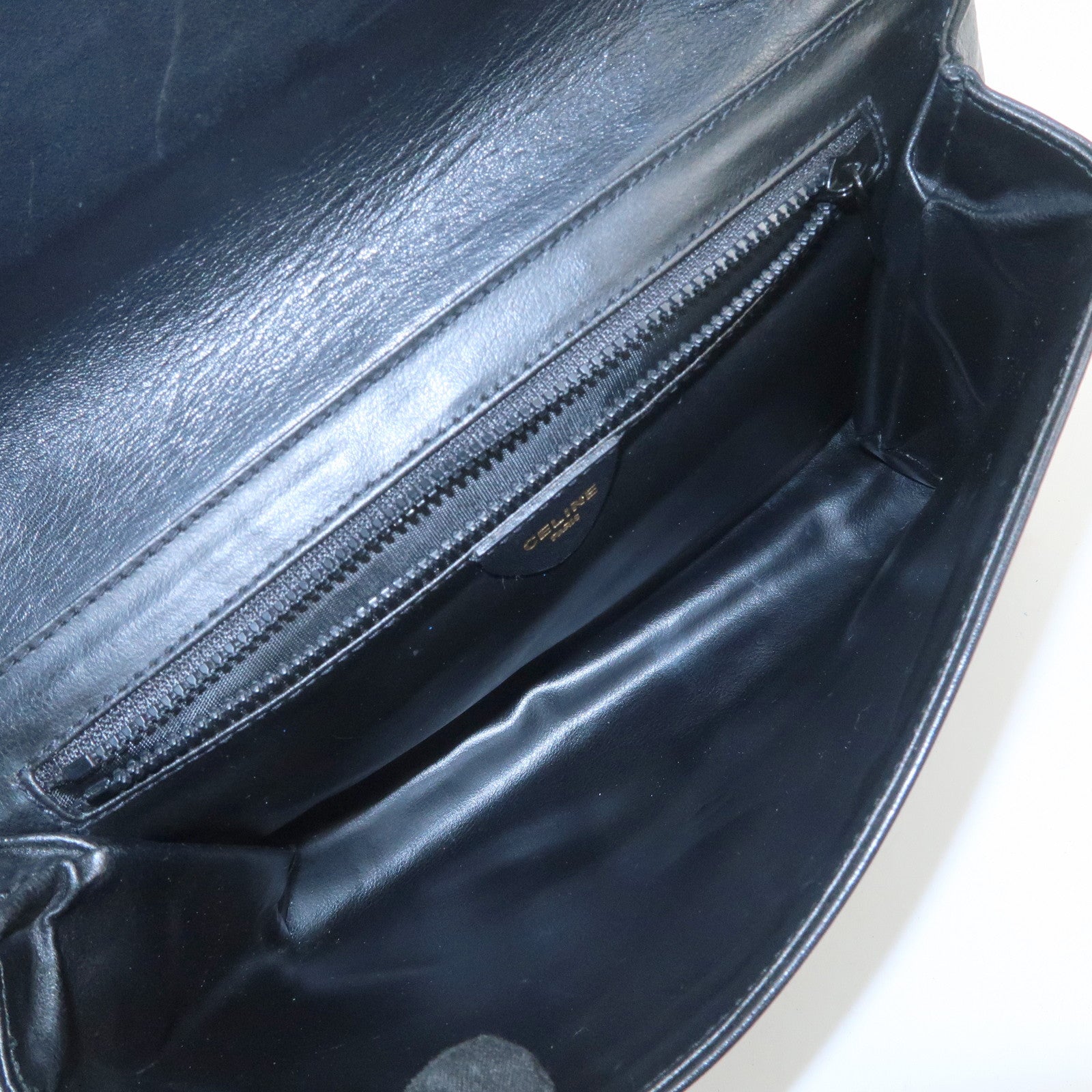 CELINE Logo Leather 2Way Bag Shoulder Bag Clutch Bag Black