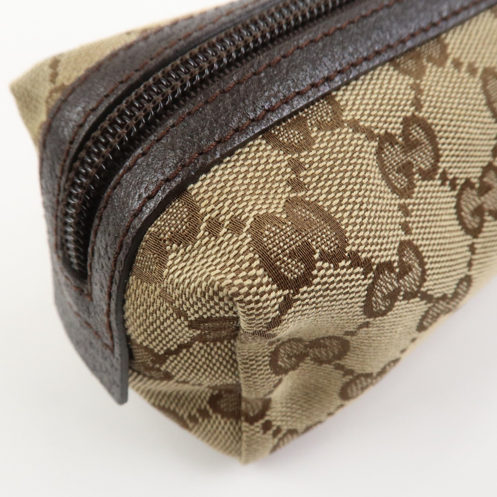 GUCCI GG Canvas Leather Pouch Cosmetic Pouch Brown 29596