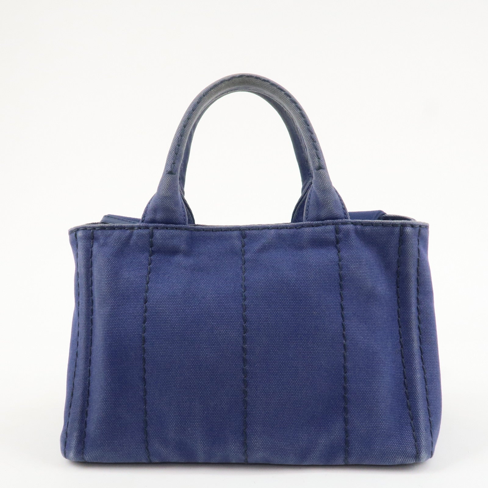 PRADA Logo Canapa Canvas 2Way Tote Bag Hand Bag Navy B2642B Used