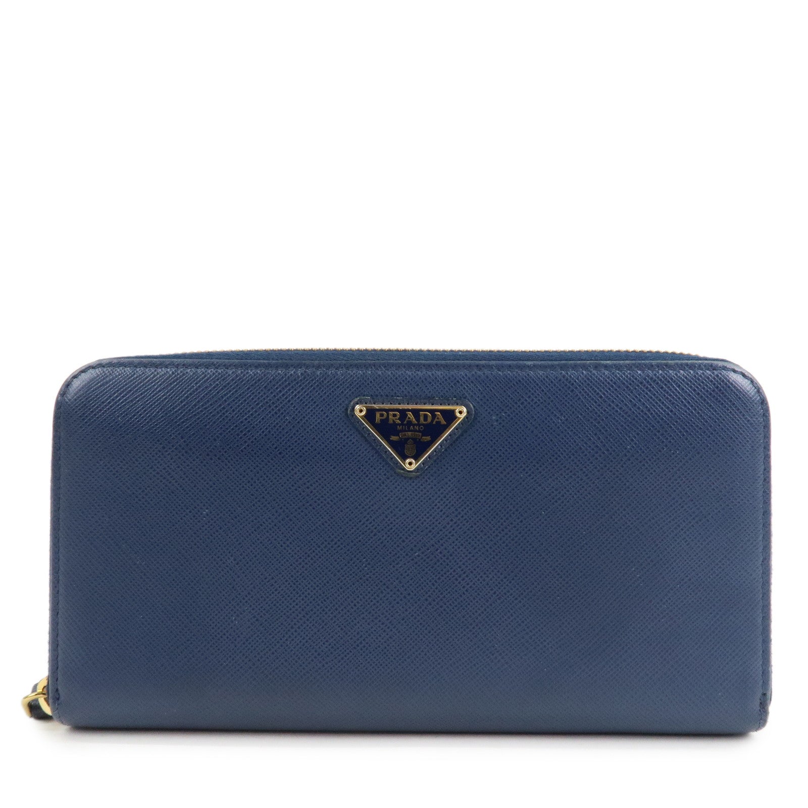 PRADA Triangle Logo Saffiano Leather Zippy Long Wallet Navy 1ML506