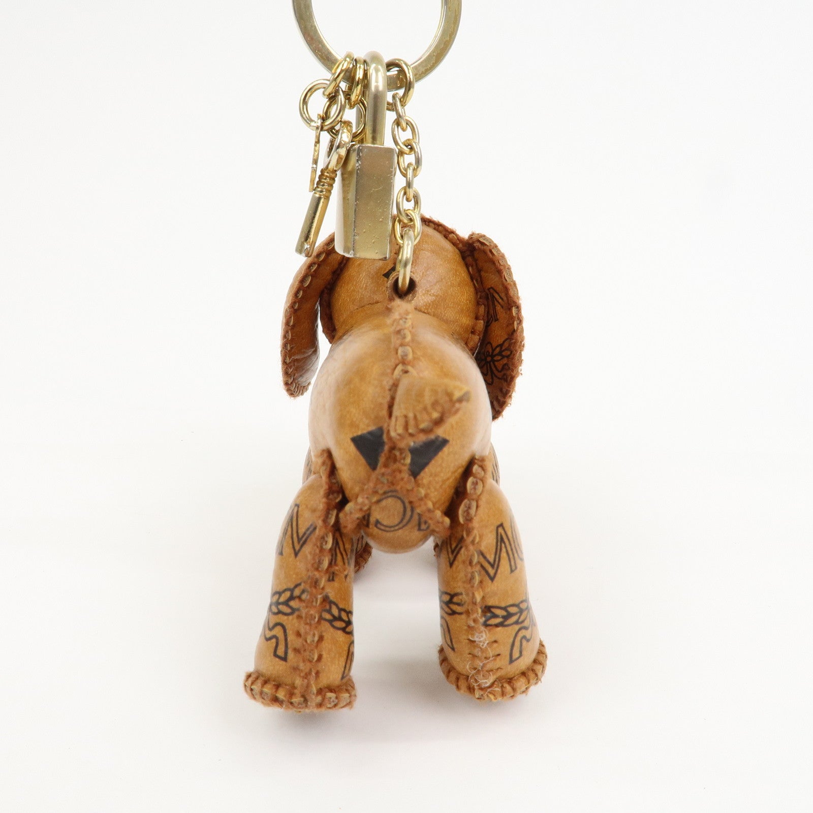 MCM Logo Leather Dog Charm Bag Charm Key Charm Brown