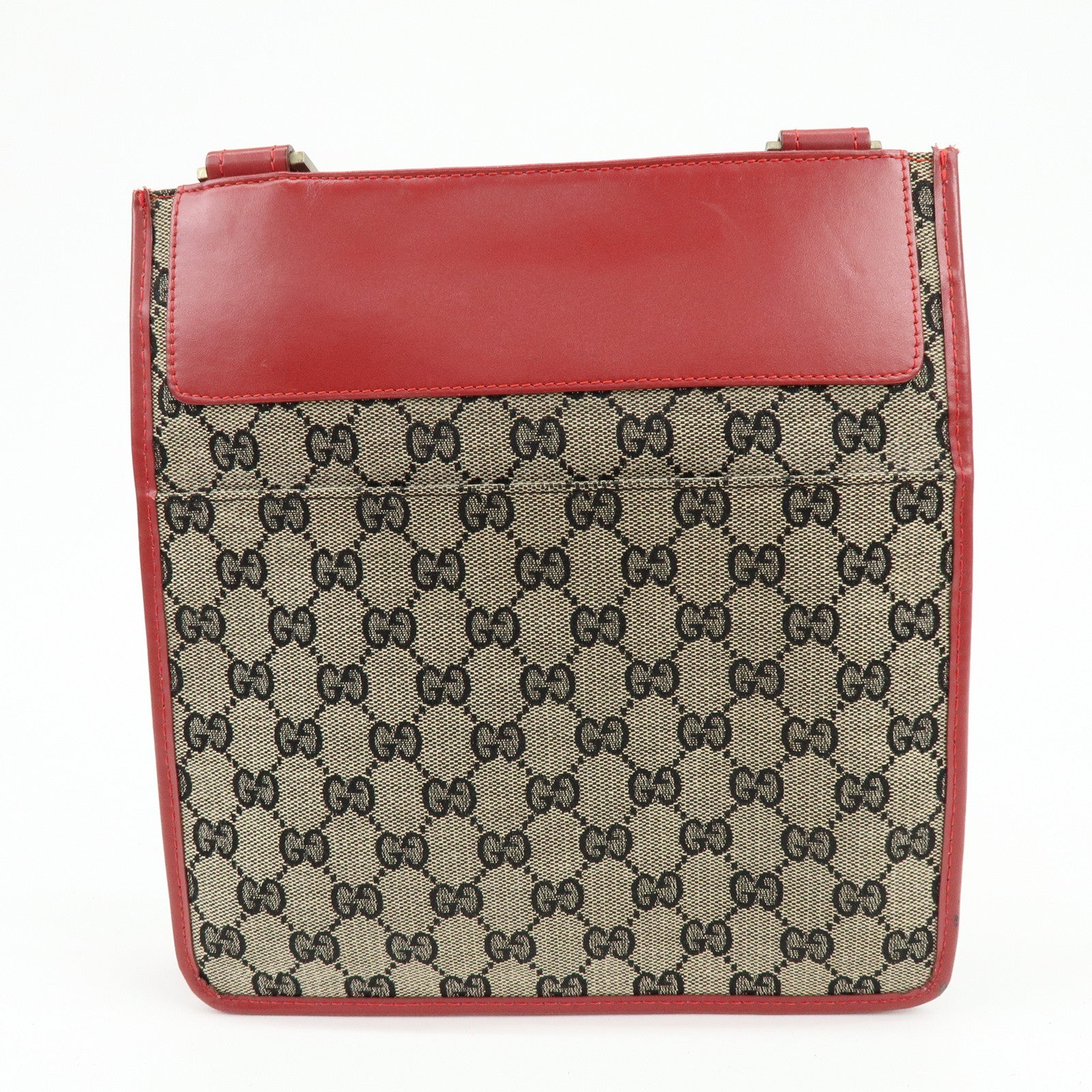 GUCCI GG Canvas Leather Shoulder Bag Beige Red 019・0348・200047